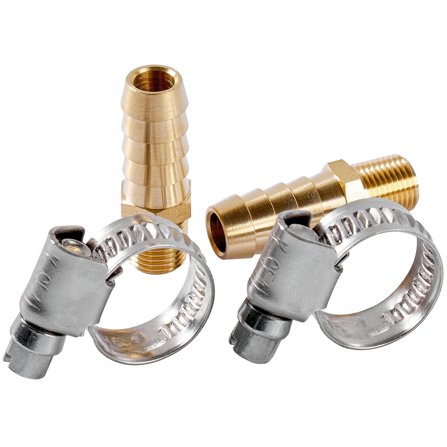 LTWFITTING 2 Sets Repair Kit Brass 3/8 Inch ID Hose x 1/8 Inch Male NPT Barb Connector with 3/8 - 5/8 Inch (10-16mm) SS316 Hose Clamp for Fuel Systems