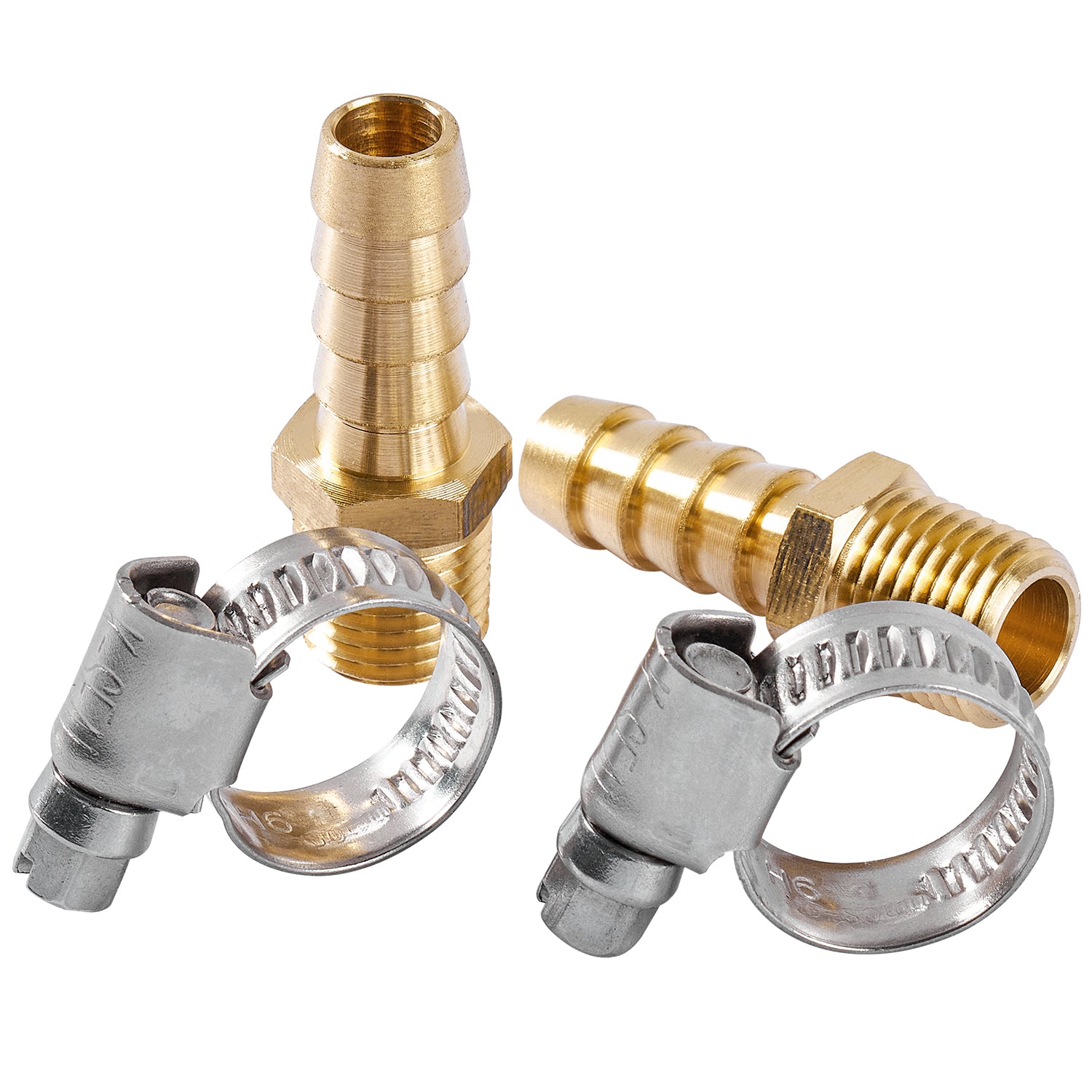 LTWFITTING 2 Sets Repair Kit Brass 3/8 Inch ID Hose x 1/4 Inch Male NPT Barb Connector with 3/8 - 5/8 Inch (10-16mm) SS316 HoseClamp for Fuel Systems