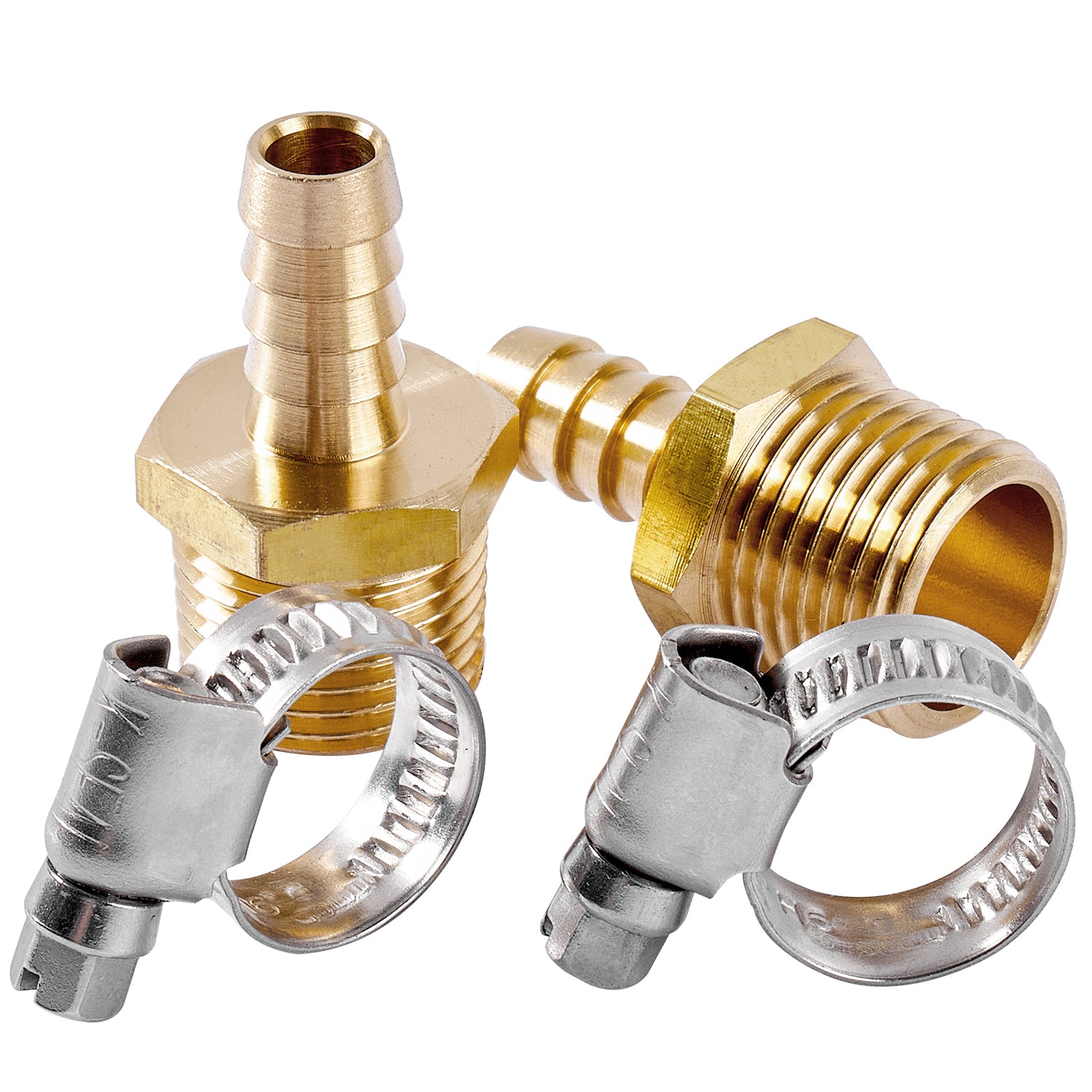 LTWFITTING 2 Sets Repair Kit Brass 3/8 Inch ID Hose x 1/2 Inch Male NPT Barb Connector with 3/8 - 5/8 Inch (10-16mm) SS316 Hose Clamp for Fuel Systems