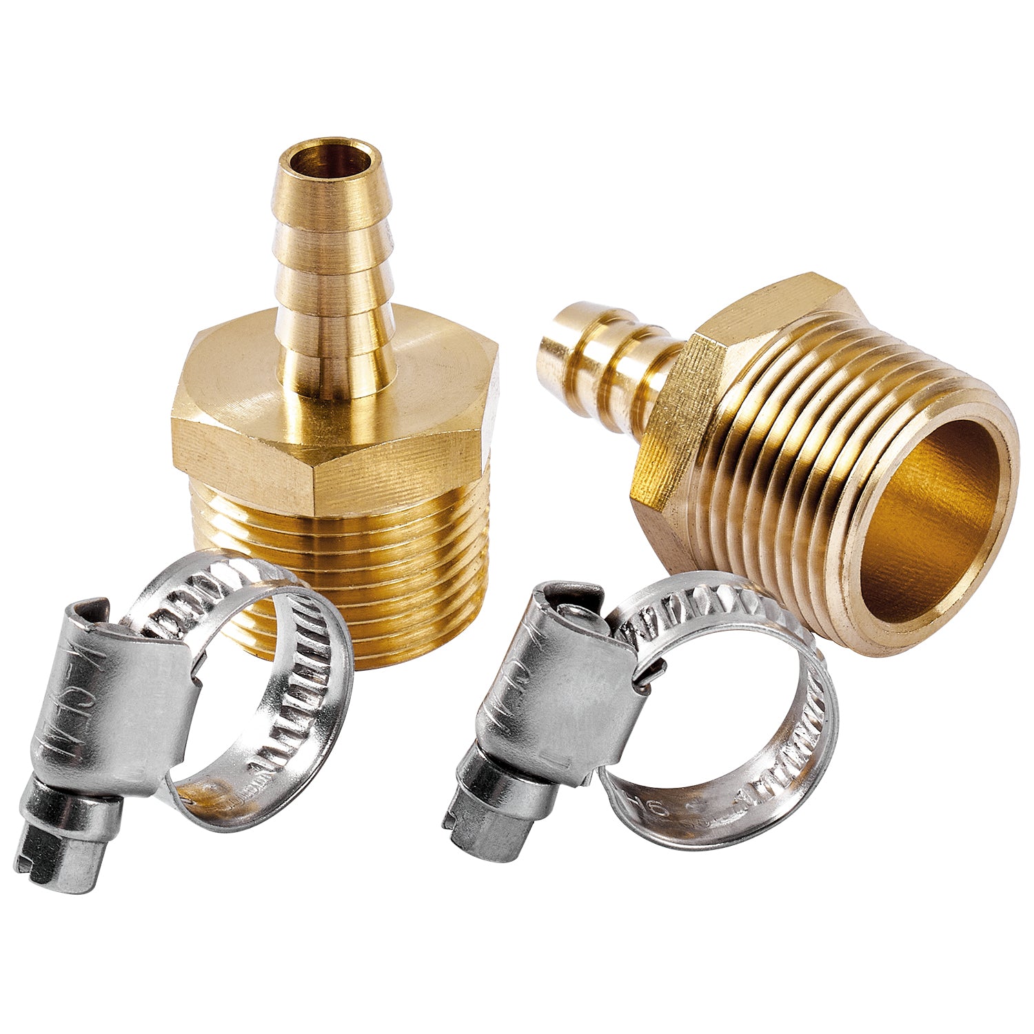 LTWFITTING 2 Sets Repair Kit Brass 3/8 Inch ID Hose x 3/4 Inch Male NPT Barb Connector with 3/8 - 5/8 Inch (10-16mm) SS316 Hose Clamp for Fuel Systems