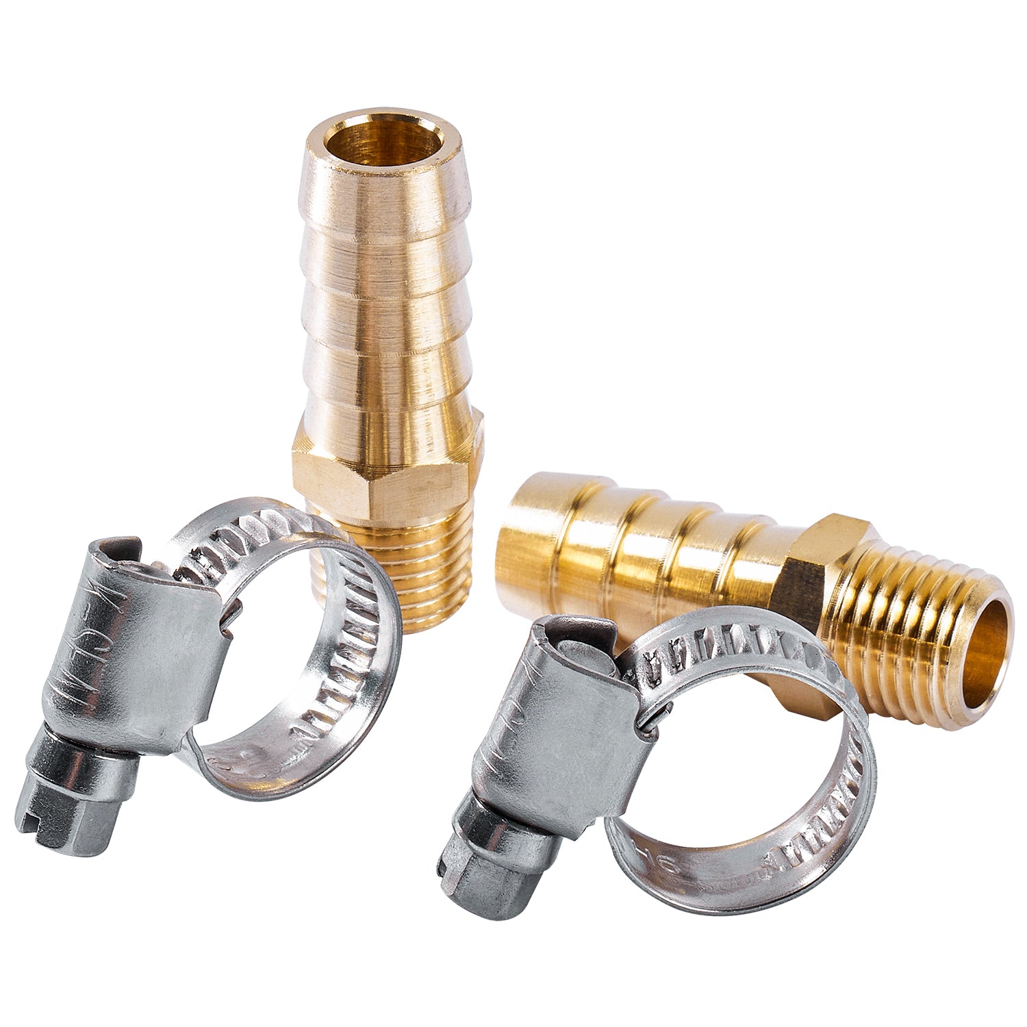 LTWFITTING 2 Sets Repair Kit Brass 1/2 Inch ID Hose x 1/4 Inch Male NPT Barb Connector with 3/8 - 5/8 Inch (10-16mm) SS316 Hose Clampfor Fuel Systems