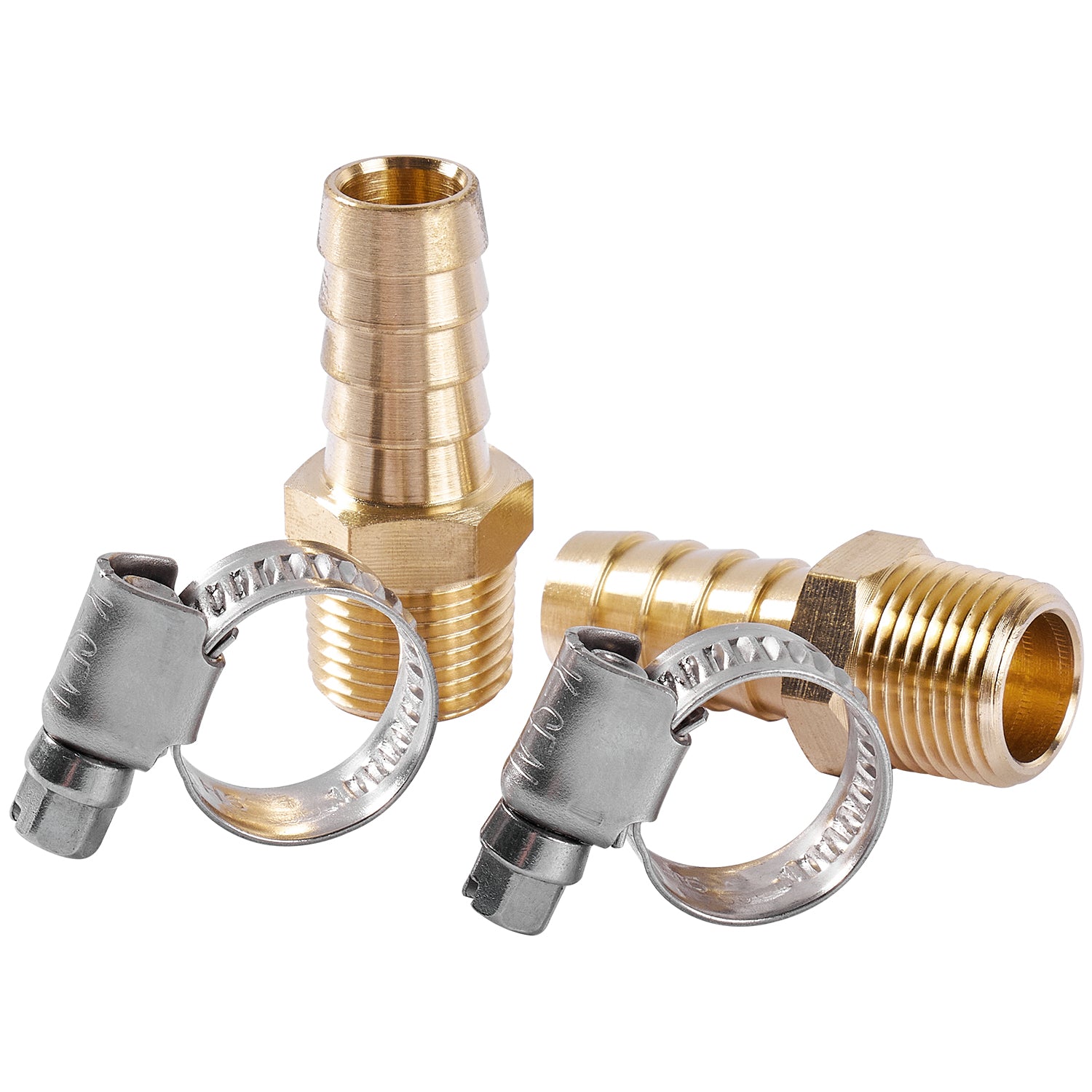 LTWFITTING 2 Sets Repair Kit Brass 1/2 Inch ID Hose x 3/8 Inch Male NPT Barb Connector with 3/8 - 5/8 Inch (10-16mm) SS316 Hose Clampfor Fuel Systems