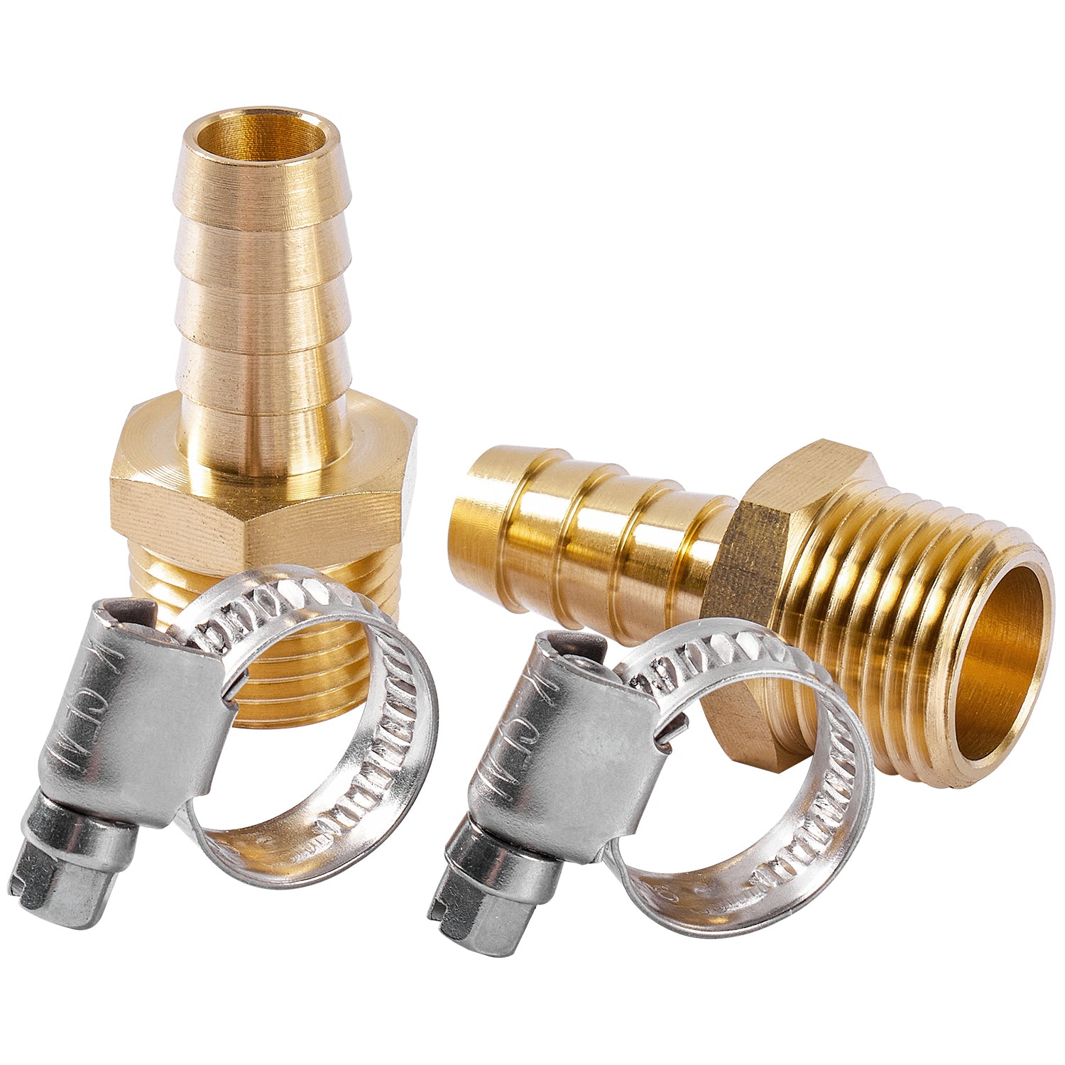 LTWFITTING 2 Sets Repair Kit Brass 1/2 Inch ID Hose x 1/2 Inch Male NPT Barb Connector with 3/8 - 5/8 Inch (10-16mm) SS316 Hose Clampfor Fuel Systems