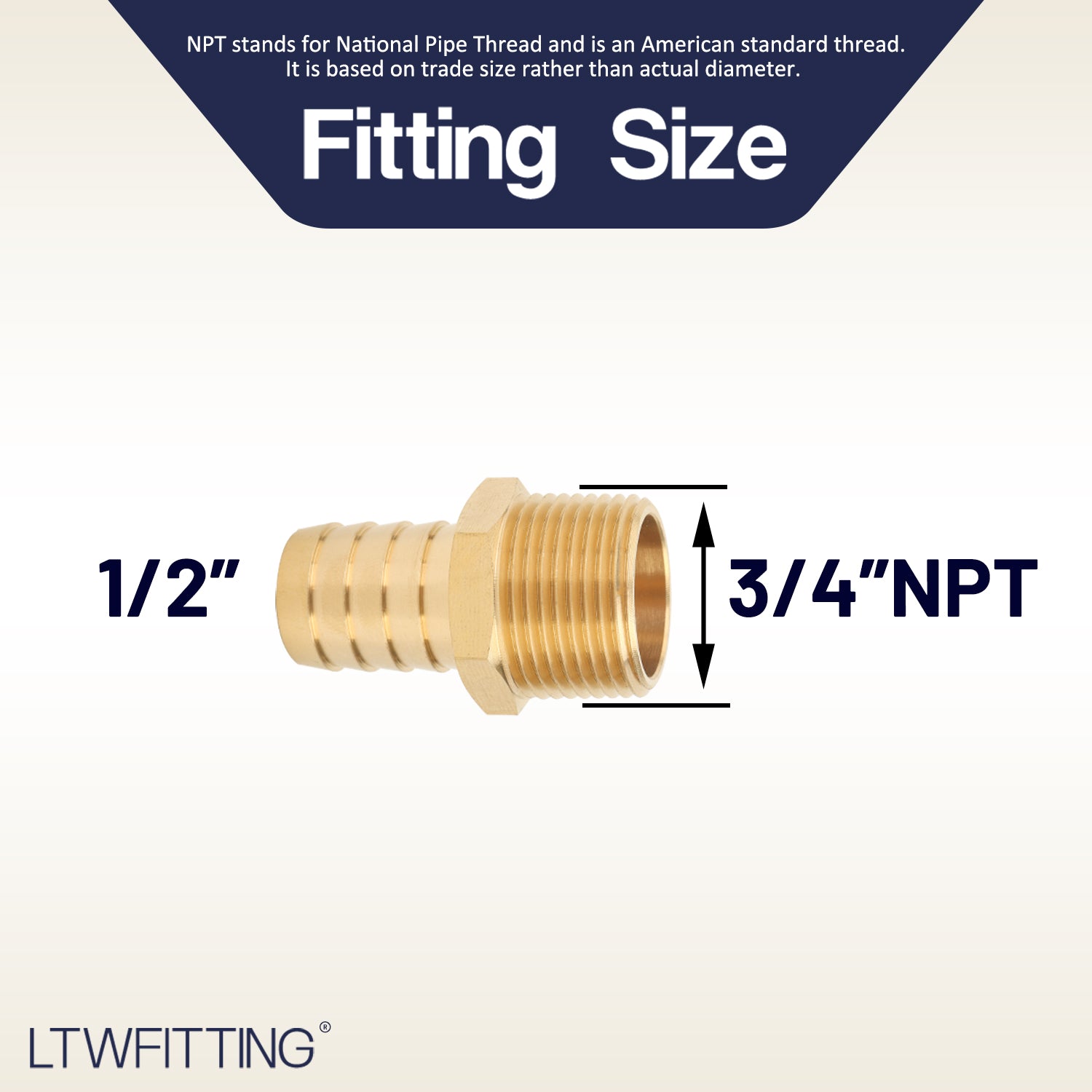 LTWFITTING Brass Fitting Connector 1/2-Inch Hose Barb x 3/4-Inch NPT Male Fuel Gas Water(Pack of 20)