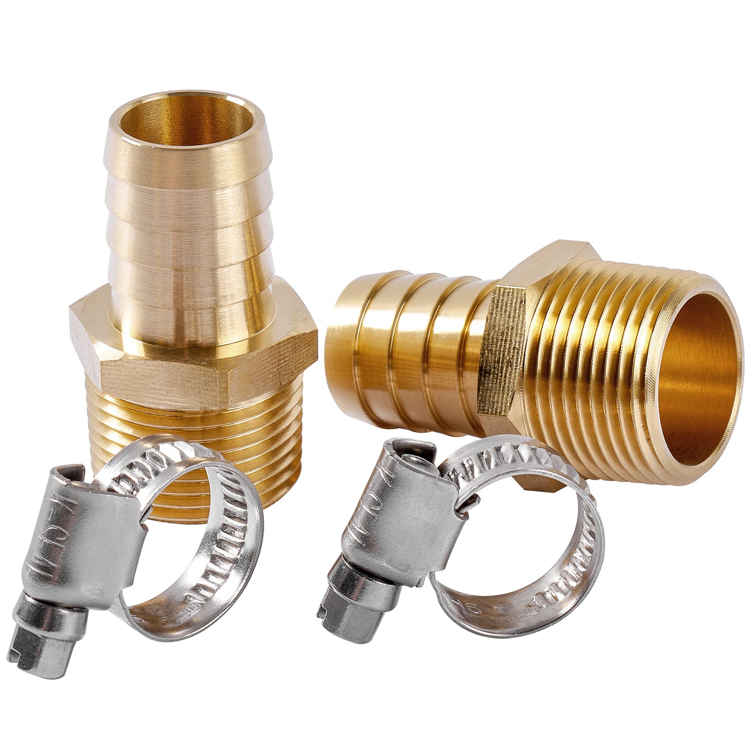 LTWFITTING 2 Sets Repair Kit Brass 1/2 Inch ID Hose x 3/4 Inch Male NPT Barb Connector with 3/8 - 5/8 Inch (10-16mm) SS316 Hose Clampfor Fuel Systems