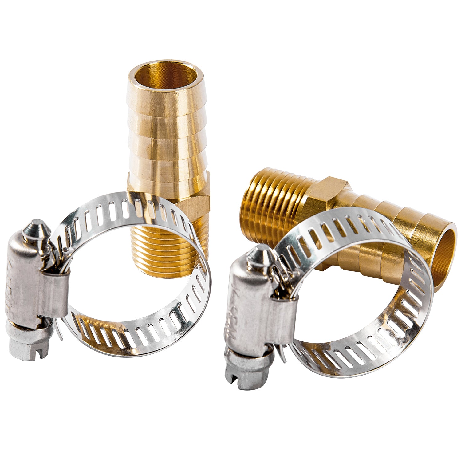 LTWFITTING 2 Sets Repair Kit Brass 5/8 Inch ID Hose x 3/8 Inch Male NPT Barb Connector with 9/16 - 1-1/8 Inch (14-27mm) SS316 Hose Clampfor Fuel Systems