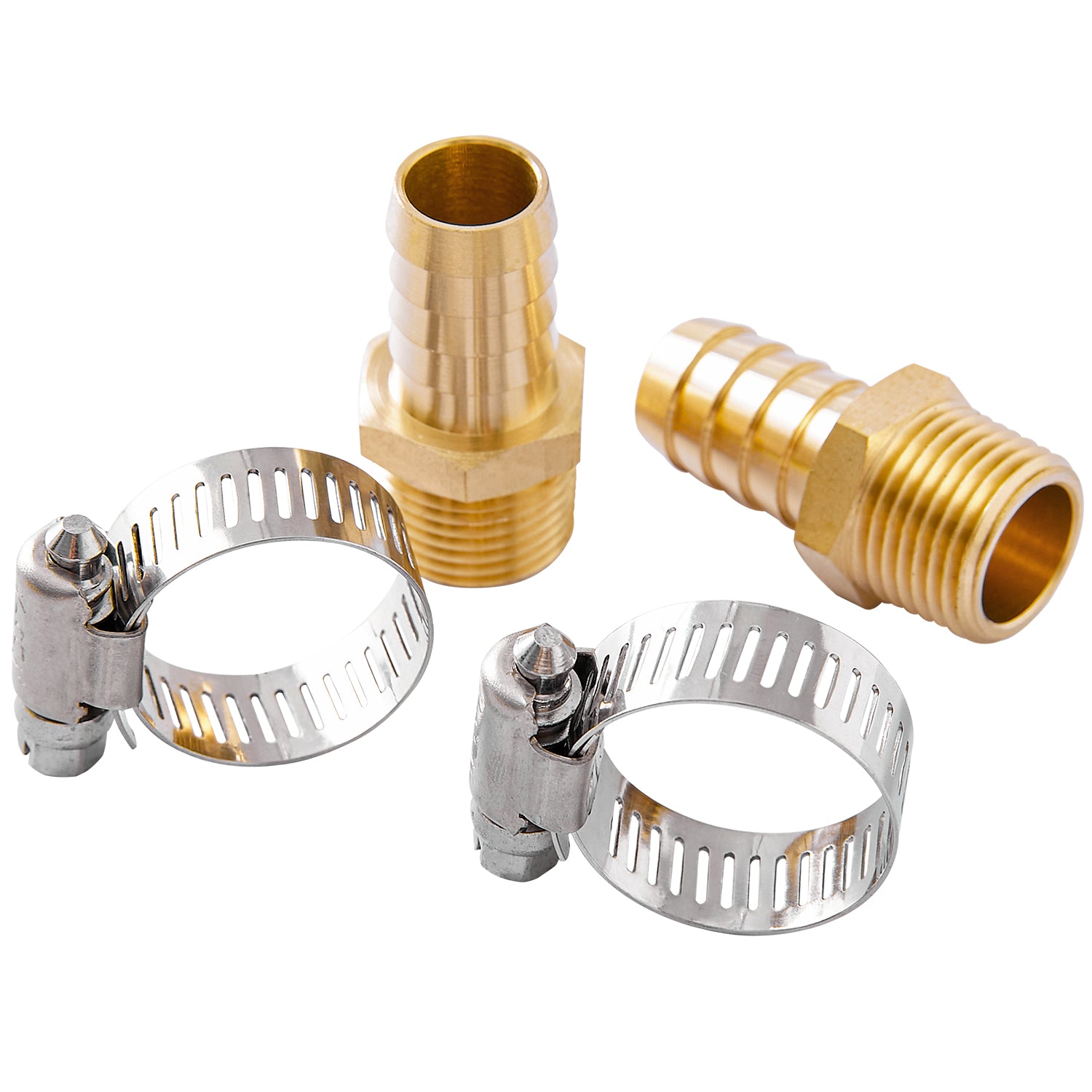 LTWFITTING 2 Sets Repair Kit Brass 5/8 Inch ID Hose x 1/2 Inch Male NPT Barb Connector with 9/16 - 1-1/8 Inch (14-27mm) SS316 Hose Clampfor Fuel Systems