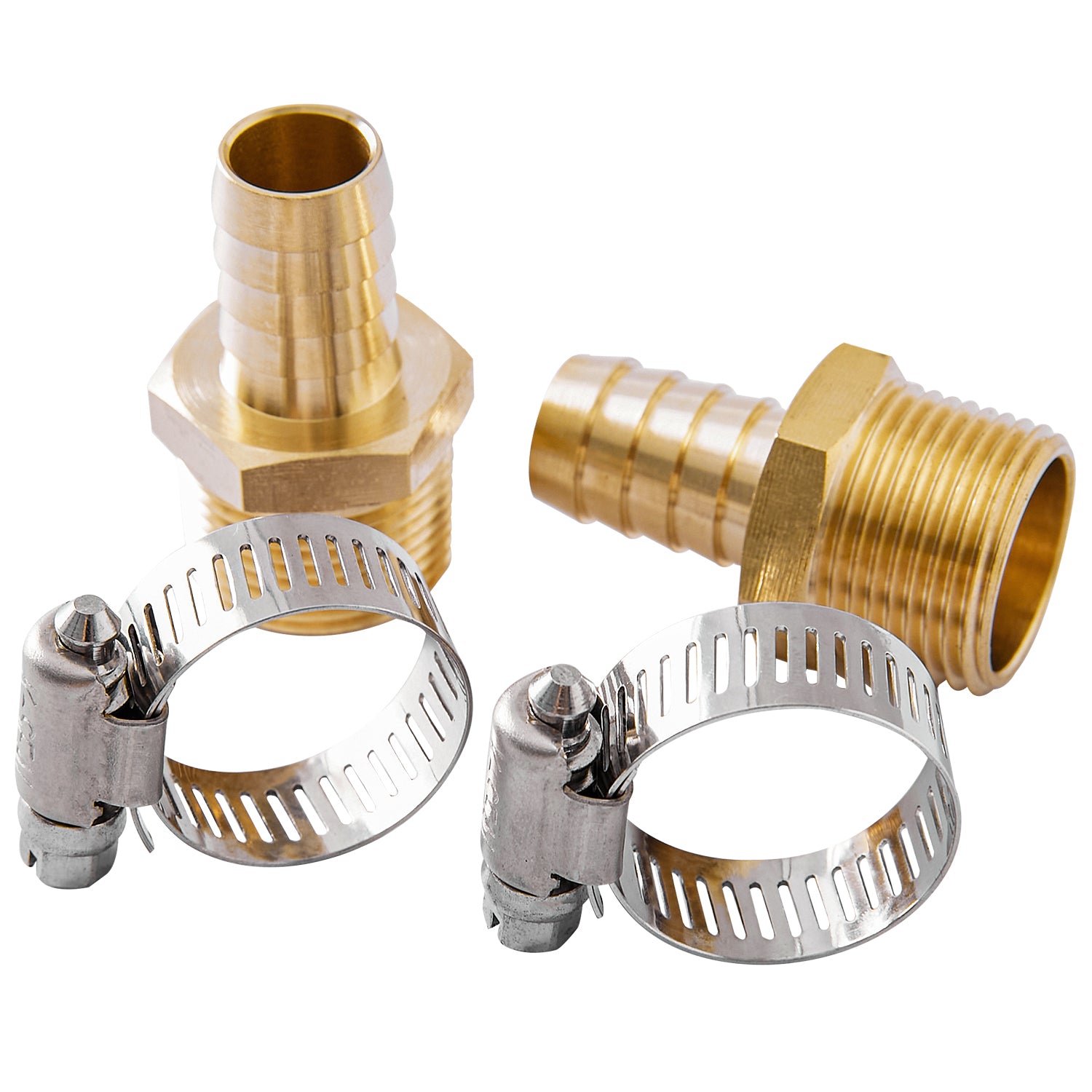 LTWFITTING 2 Sets Repair Kit Brass 5/8 Inch ID Hose x 3/4 Inch Male NPT Barb Connector with 9/16 - 1-1/8 Inch (14-27mm) SS316 Hose Clampfor Fuel Systems
