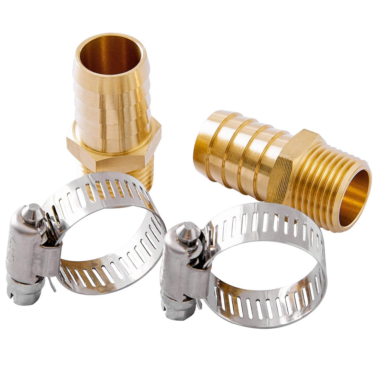 LTWFITTING 2 Sets Repair Kit Brass 3/4 Inch ID Hose x 1/2 Inch Male NPT Barb Connector with 9/16 - 1-1/8 Inch (14-27mm) SS316 Hose Clampfor Fuel Systems