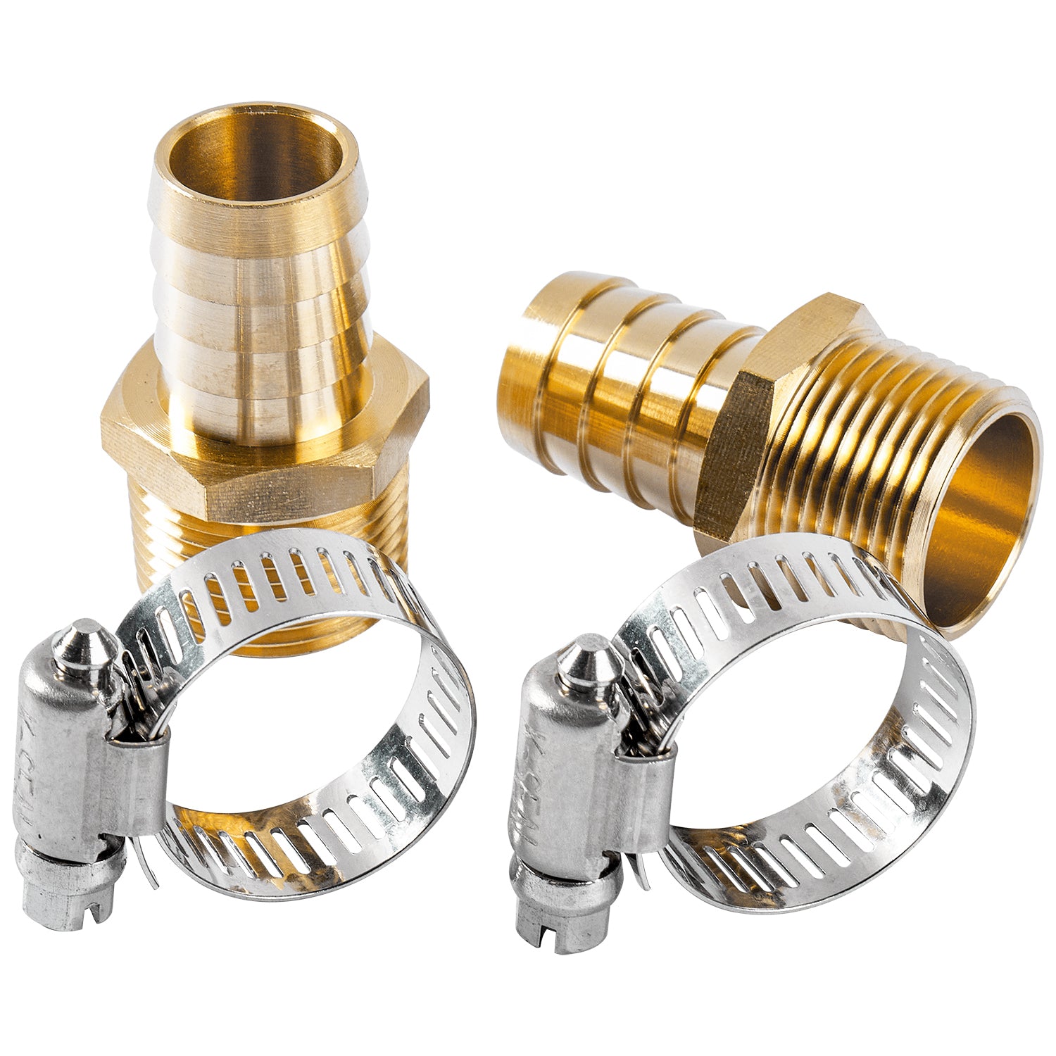LTWFITTING 2 Sets Repair Kit Brass 3/4 Inch ID Hose x 3/4 Inch Male NPT Barb Connector with 9/16 - 1-1/8 Inch (14-27mm) SS316 Hose Clampfor Fuel Systems