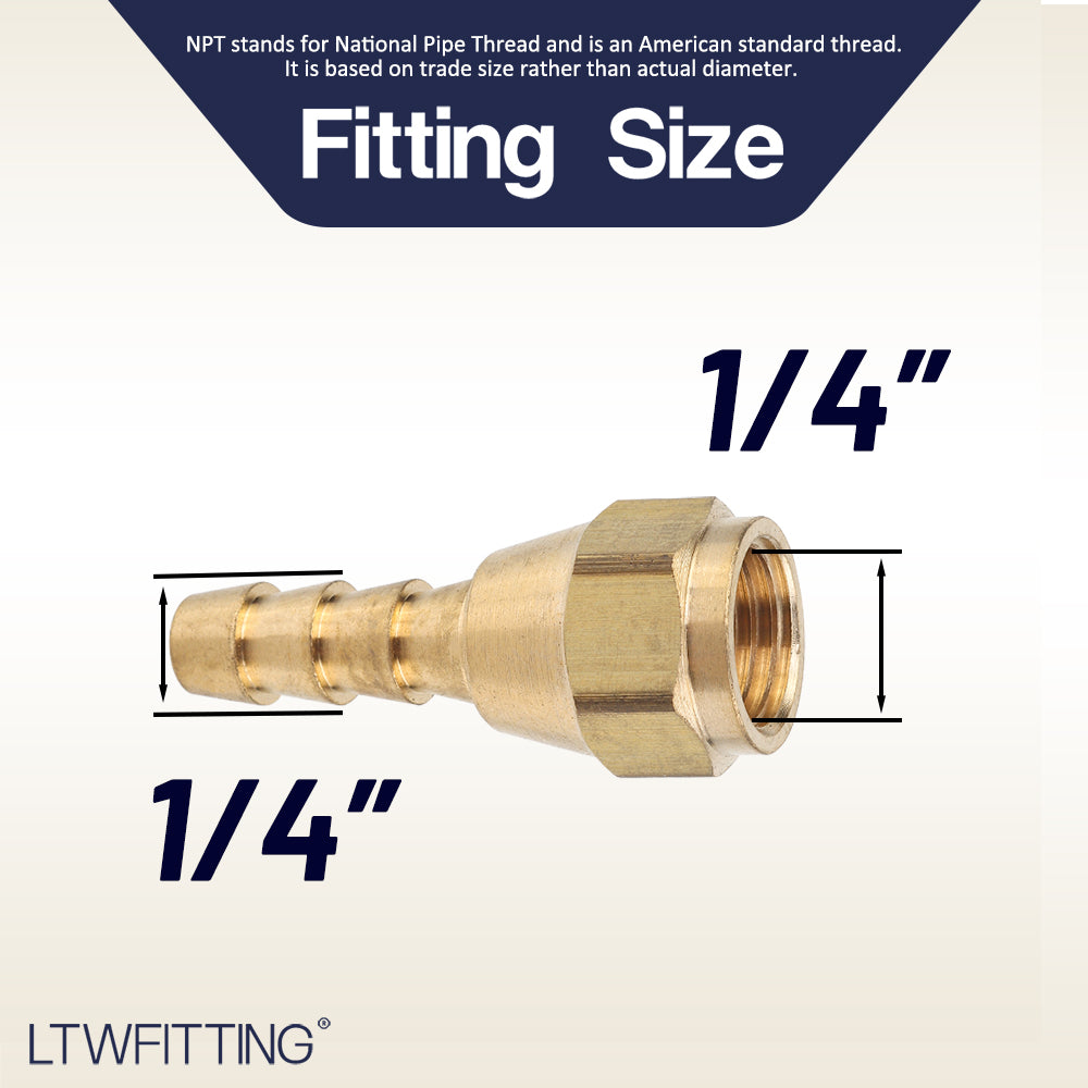 LTWFITTING Brass Flare Tube Fitting 1/4 Inch Hose ID x 1/4 Inch Female 45 Deg Swivel Nut Union (Pack of 5)