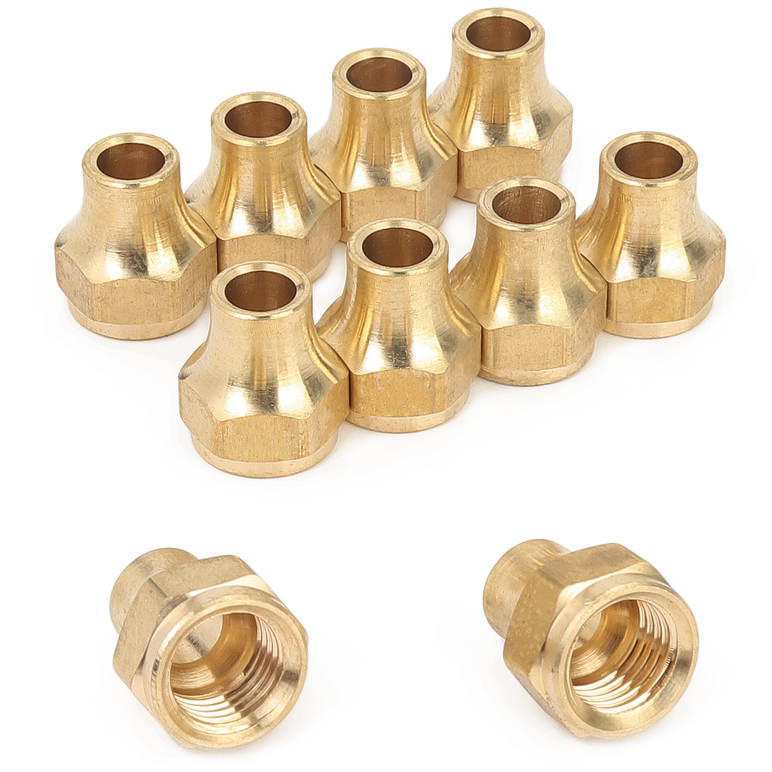 Brass 1/4 Inch OD Short 45 Degree Flare Nut,Brass Flare Tube Fitting(Pack of 10)