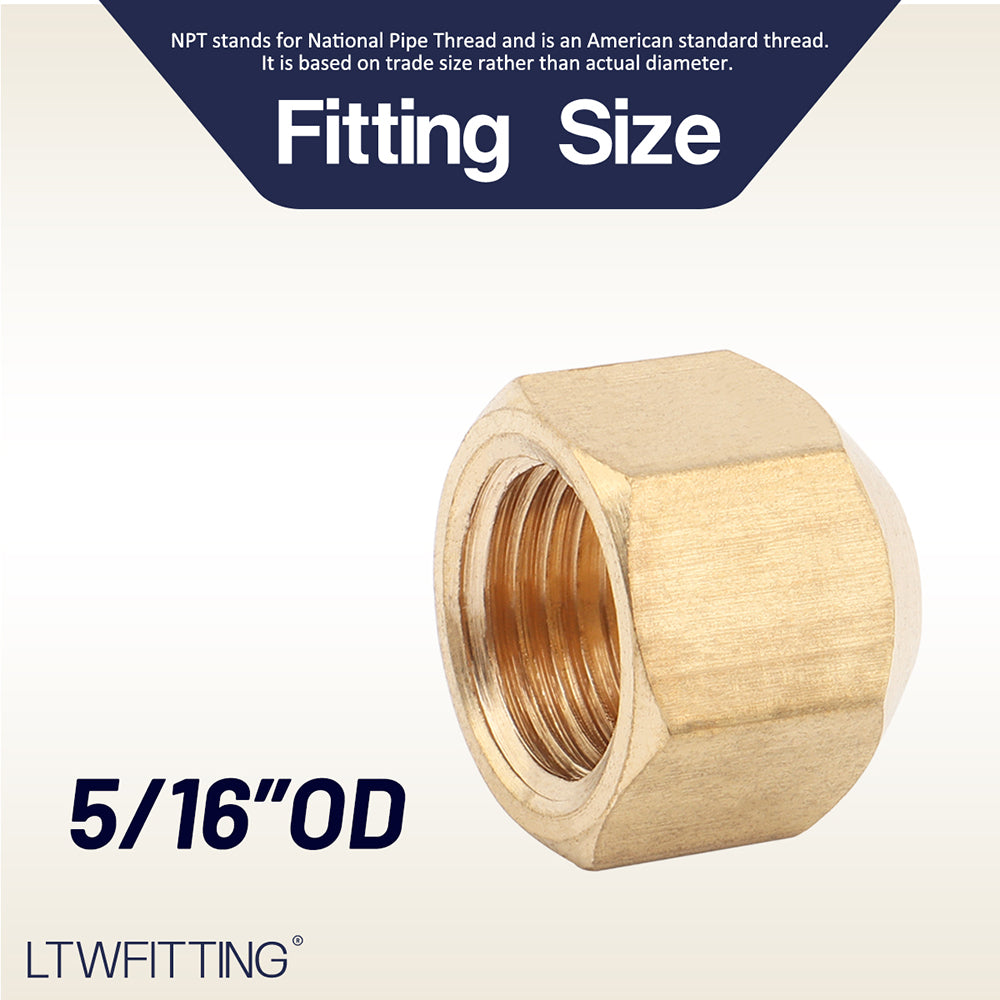 LTWFITTING Brass 5/16 Inch OD Flare Cap, Brass Flare Tube Fitting(Pack of 10)