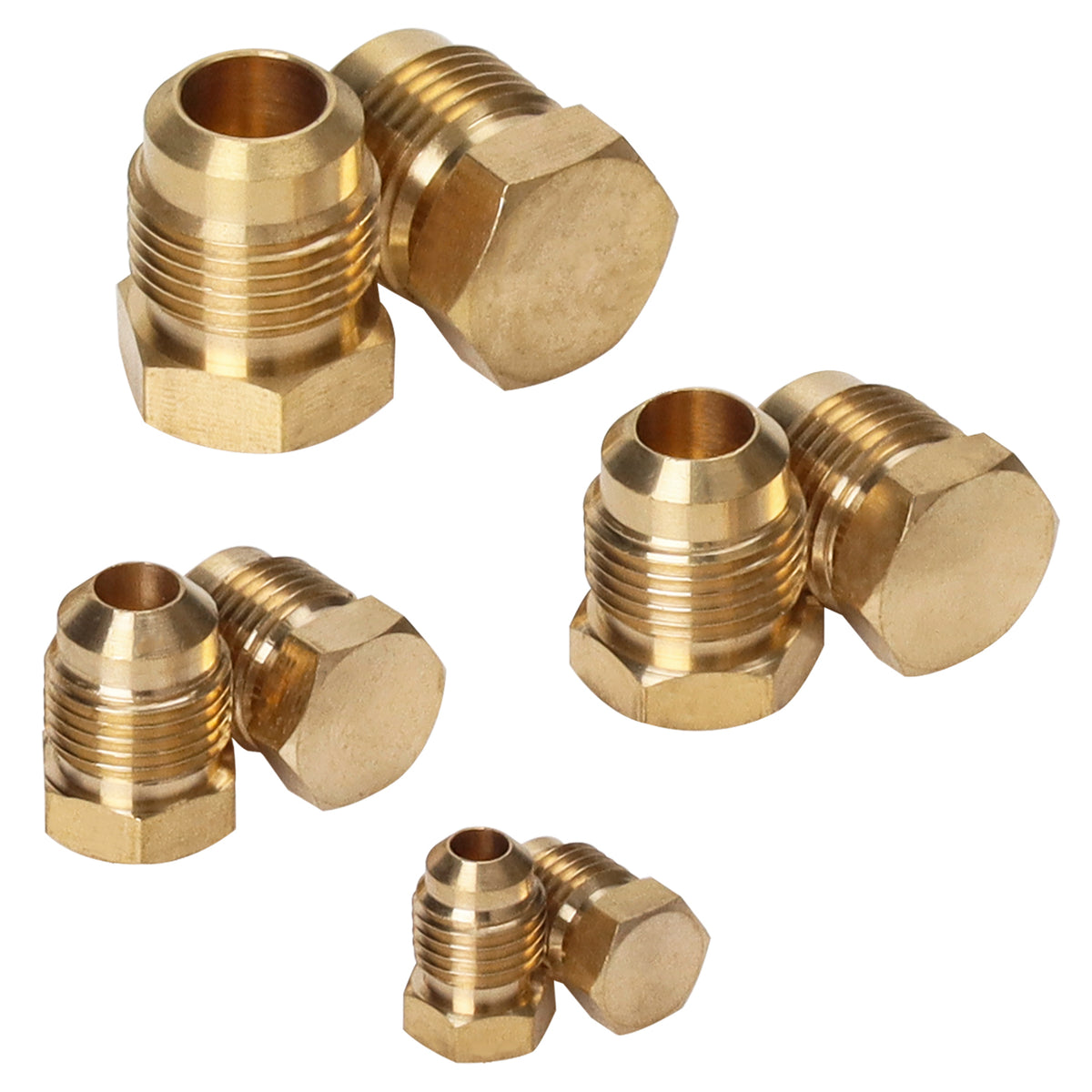 LTWFITTING Brass Flare Plug Kit 1/4, 3/8, 1/2, 5/8-Inch Tube OD (8pcs)