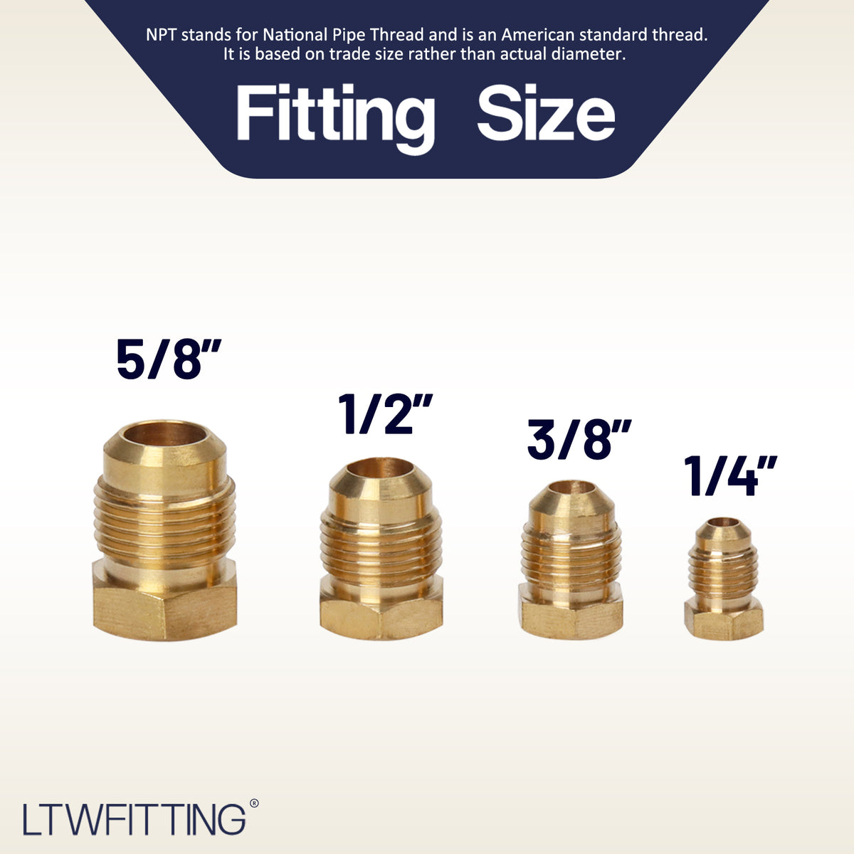 LTWFITTING Brass Flare Plug Kit 1/4, 3/8, 1/2, 5/8-Inch Tube OD (8pcs)
