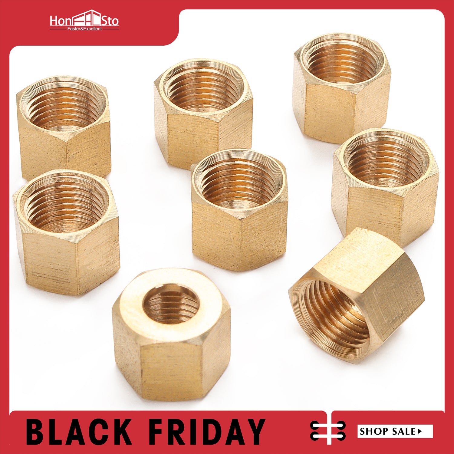 LTWFITTING1/4-Inch Brass Compression Nut,Brass Compression Fitting(Pack of 25)