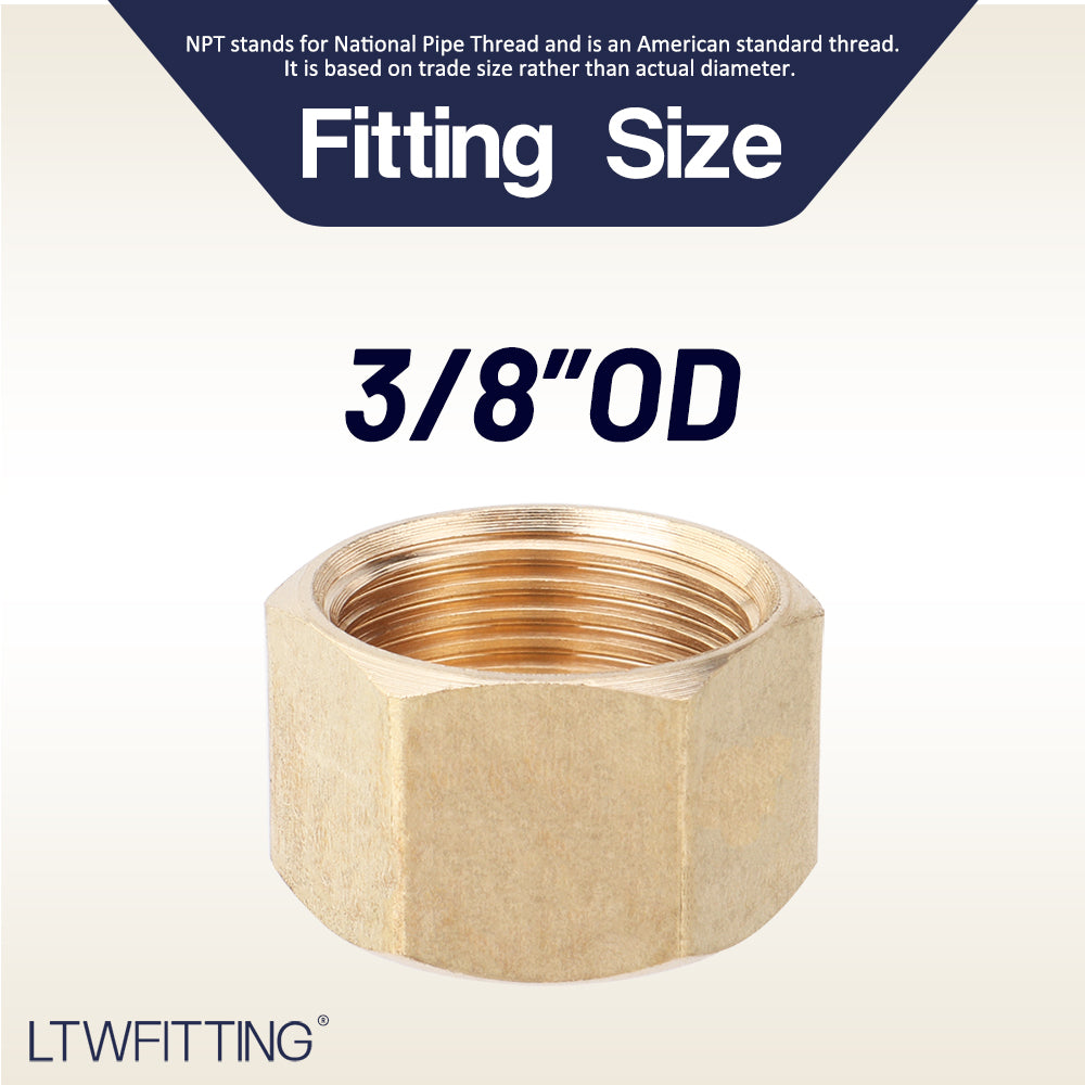 LTWFITTING 3/8-Inch Brass Compression Cap Stop Valve Cap,Brass Compression Fitting(Pack of 60)