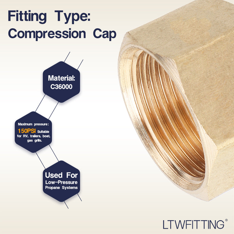 Compression Cap Only LTWFITTING 3/8-Inch Brass Compression Cap Stop Valve Cap,Brass Compres