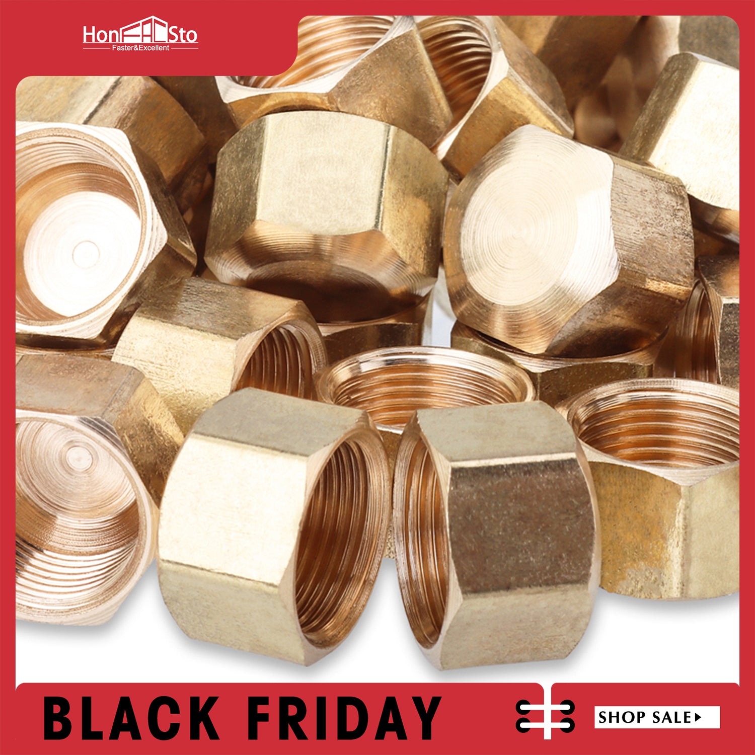 LTWFITTING 3/8-Inch Brass Compression Cap Stop Valve Cap,Brass Compression Fitting(Pack of 60)