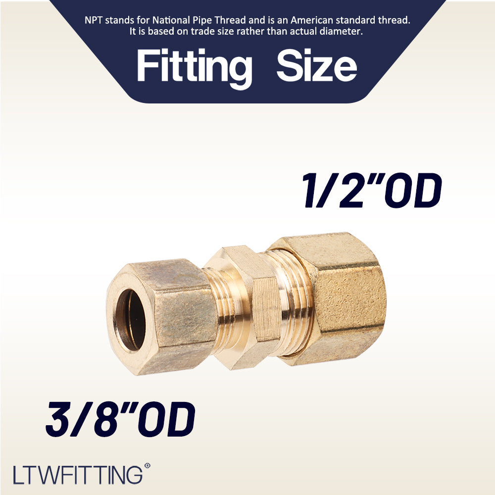 LTWFITTING 1/2-Inch OD x 3/8-Inch OD Compression Reducing Union,Brass Compression Fitting(Pack of 5)