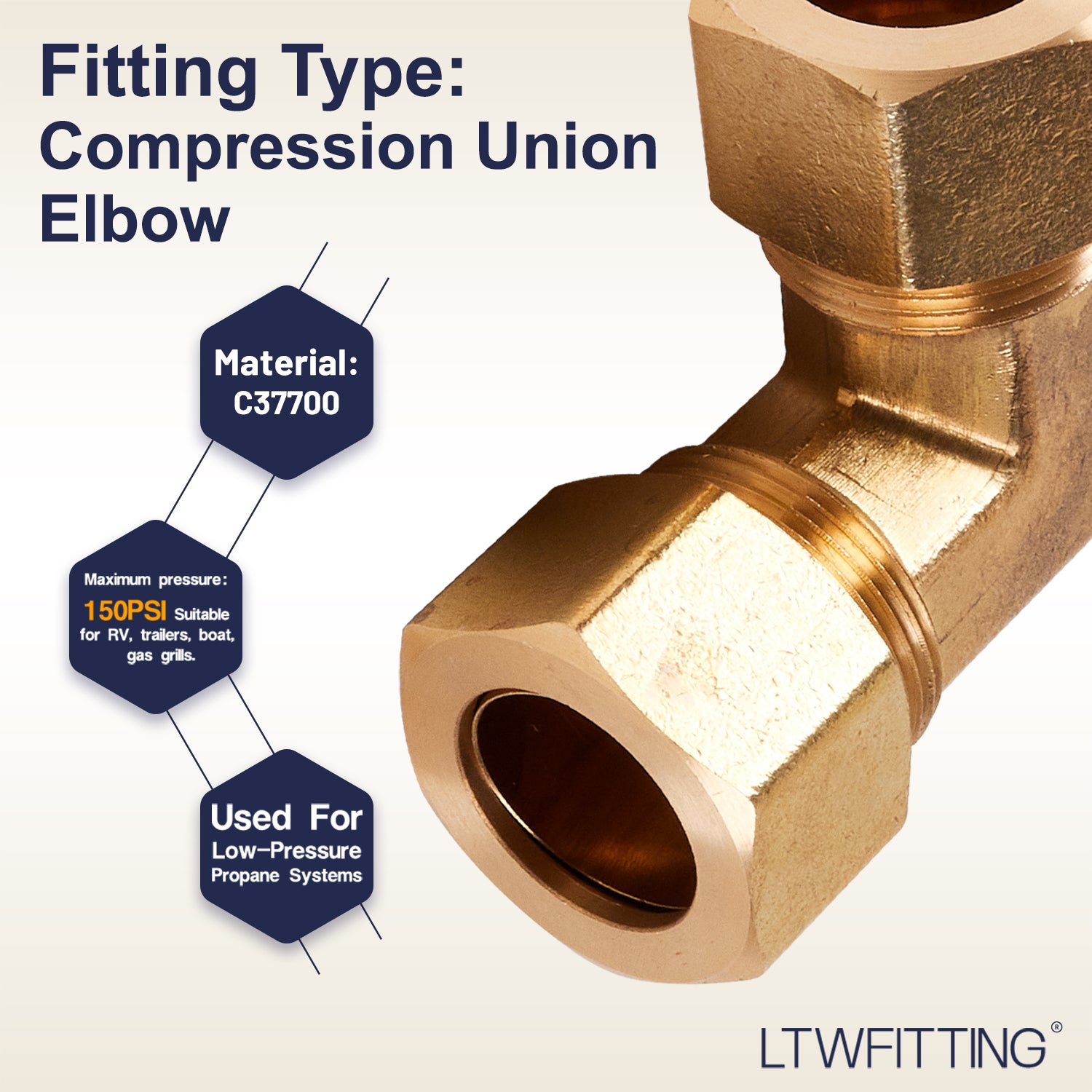 Compression Fitting 4 Inch LTWFITTING 3/4 inch OD 90 Degree Compression Union Elbow, Brass Compre