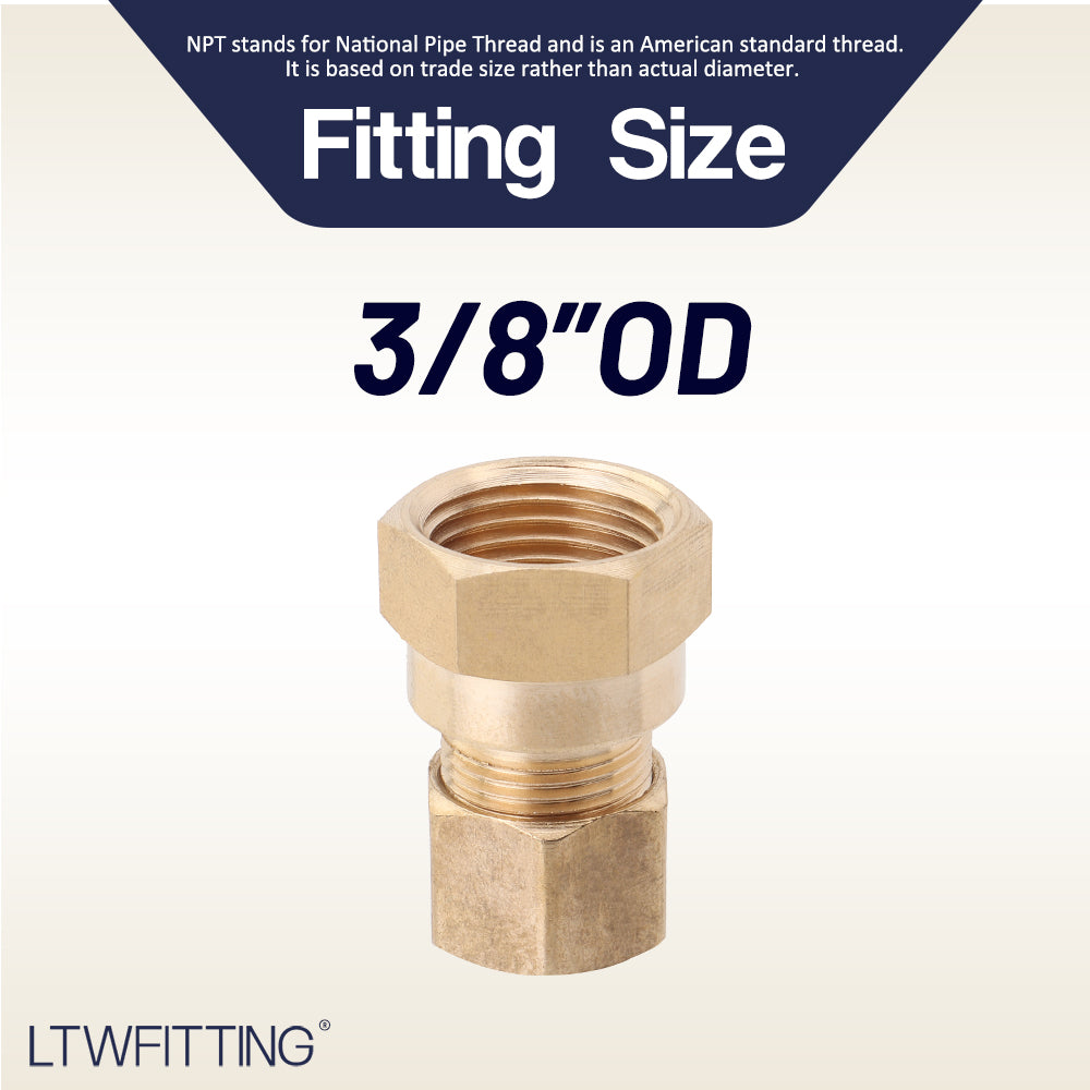 LTWFITTING Brass 3/8-Inch OD x 3/8-Inch Female NPT Compression Connector Fitting(Pack of 5)