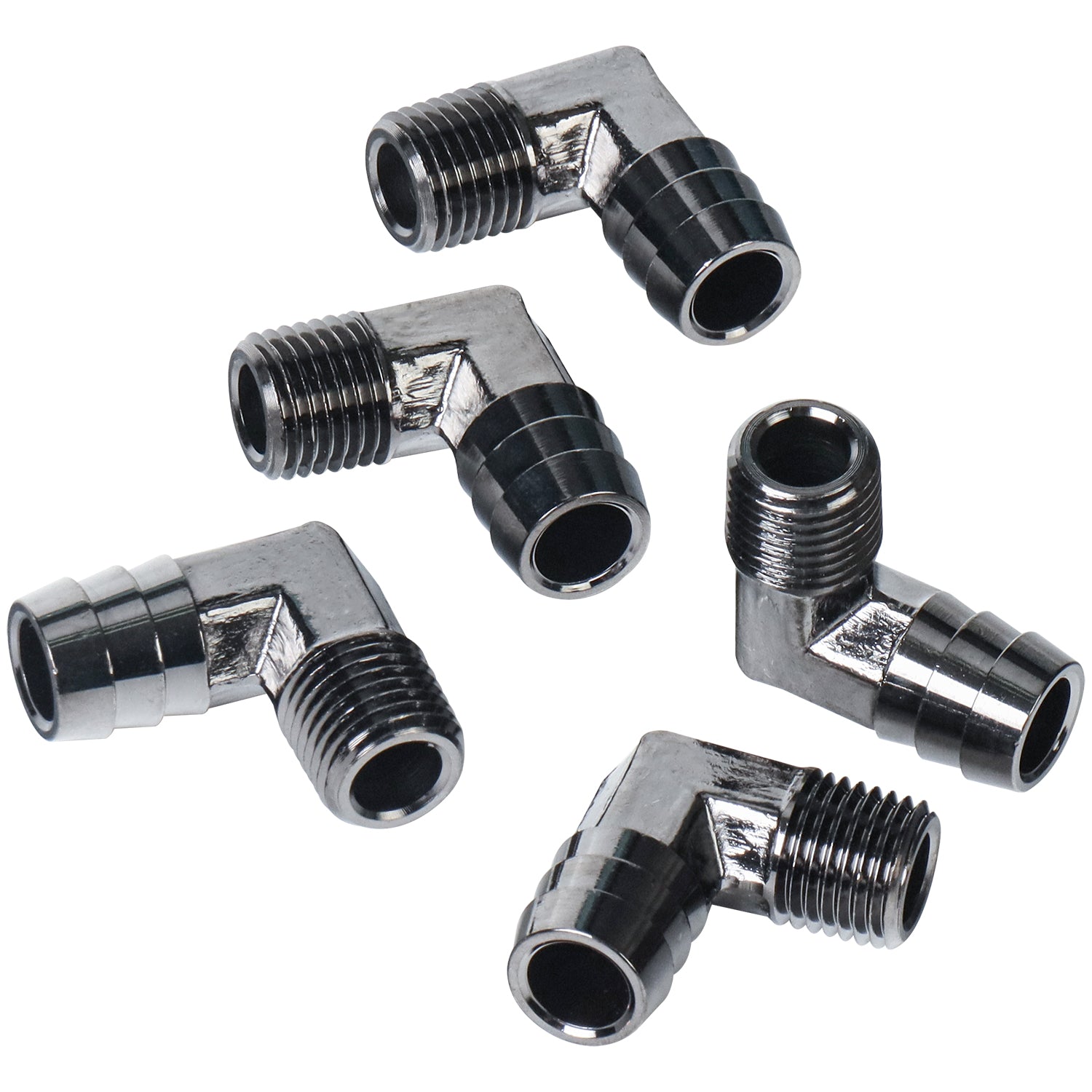 LTWFITTING Black Nickel Plating 90 Degree Elbow Brass Barb Fitting 1/2-Inch ID Hose x 1/4-Inch Male NPT (Pack of 5)