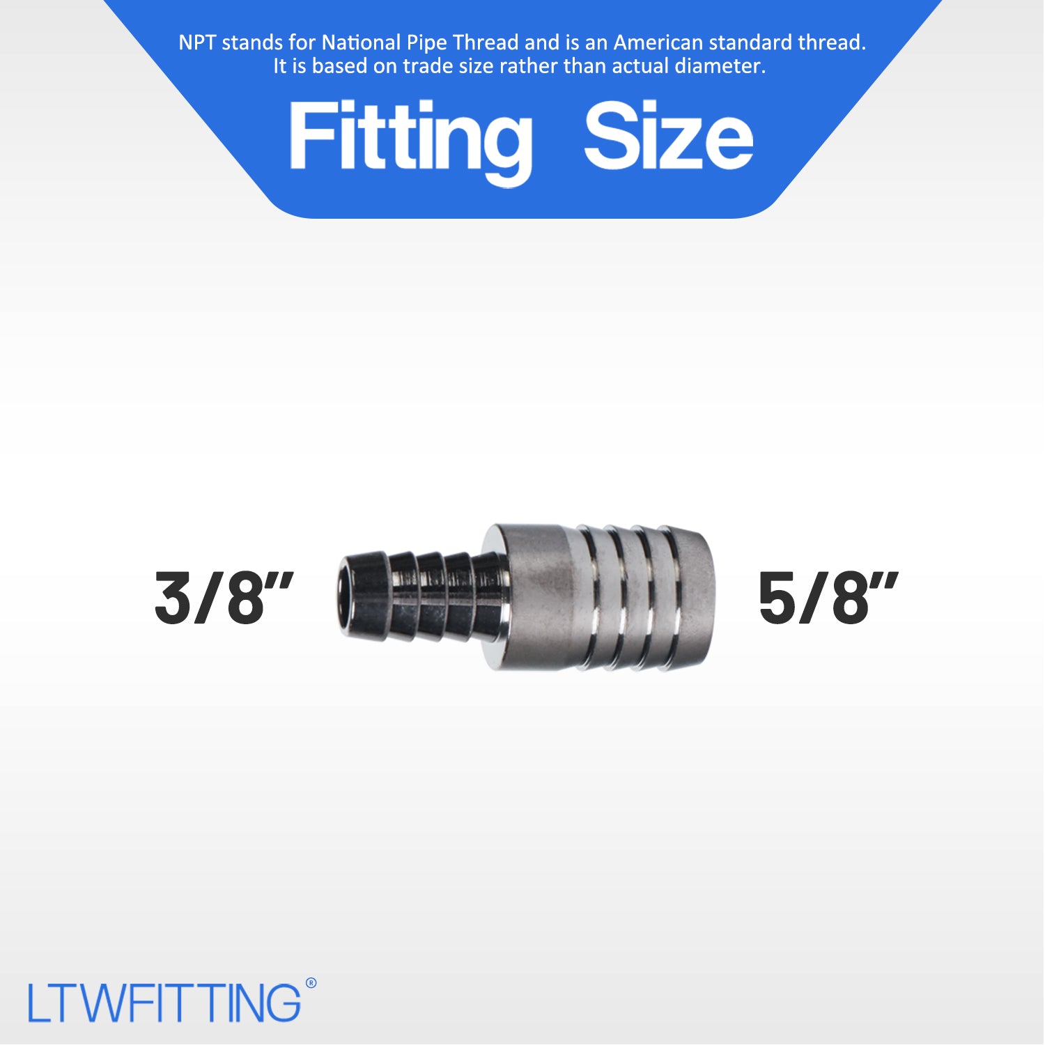 LTWFITTING Black Nickel Plating Brass Barbed Hose Reducing Splicer Mender 3/8-Inch ID Hose x 5/8-Inch ID Hose Fitting (Pack of 5)