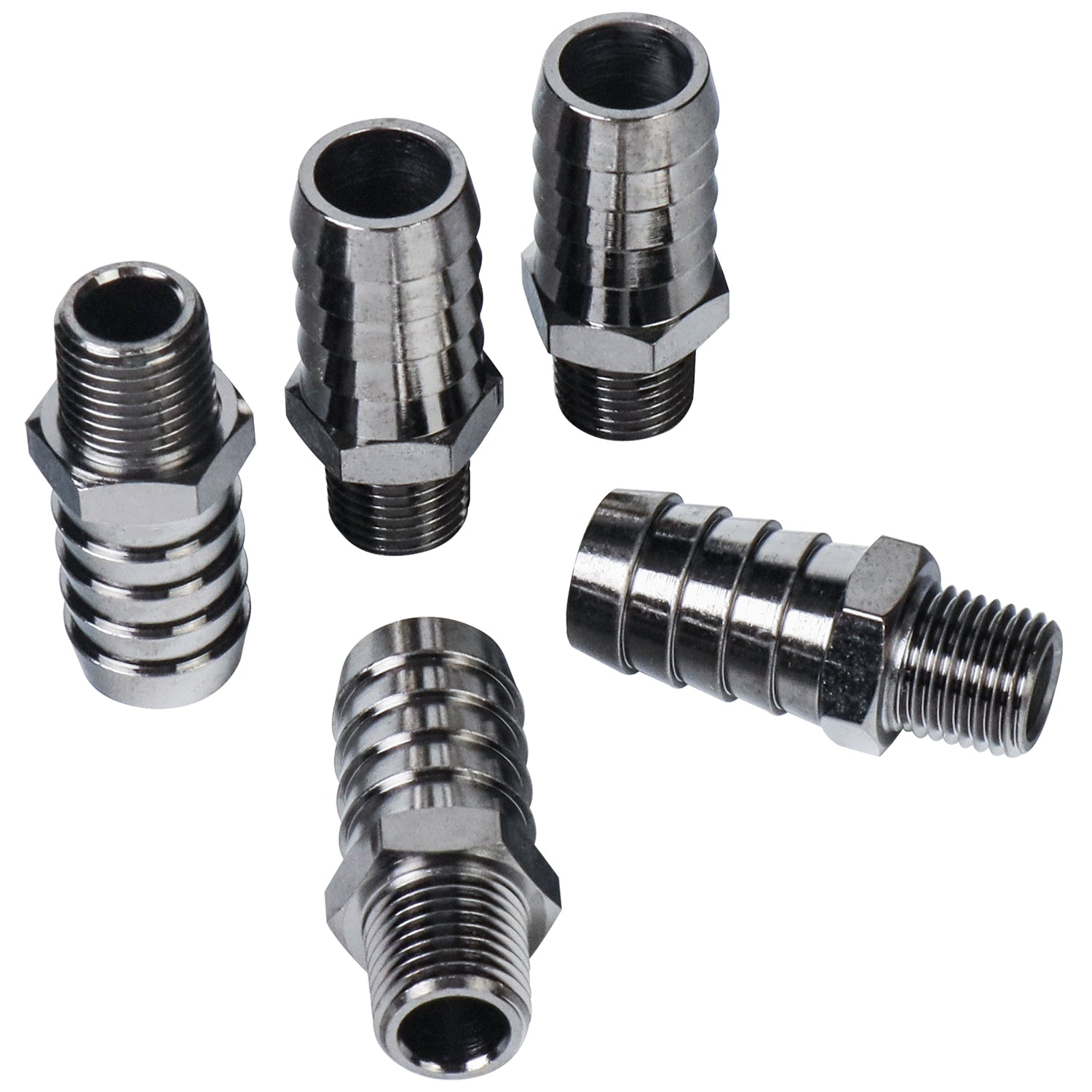 LTWFITTING Black Nickel Plating Brass Fitting Coupler 5/8-Inch Hose Barb x 1/4-Inch Male NPT Adapter (Pack of 5)