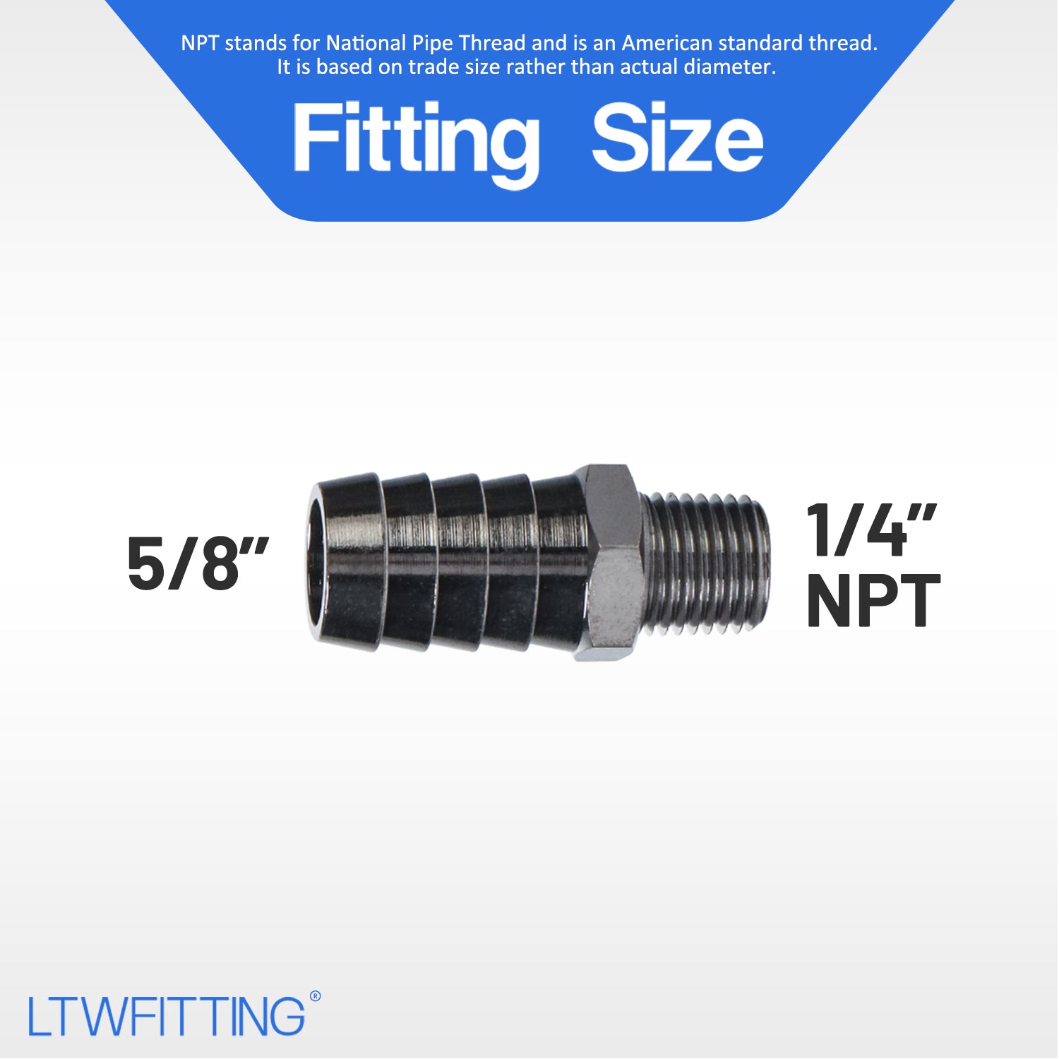 LTWFITTING Black Nickel Plating Brass Fitting Coupler 5/8-Inch Hose Barb x 1/4-Inch Male NPT Adapter (Pack of 5)