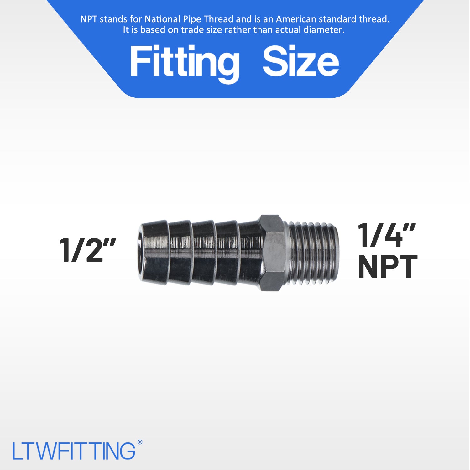 LTWFITTING Black Nickel Plating Brass Fitting Connector 1/2-Inch Hose Barb x 1/4-Inch NPT Male (Pack of 300)