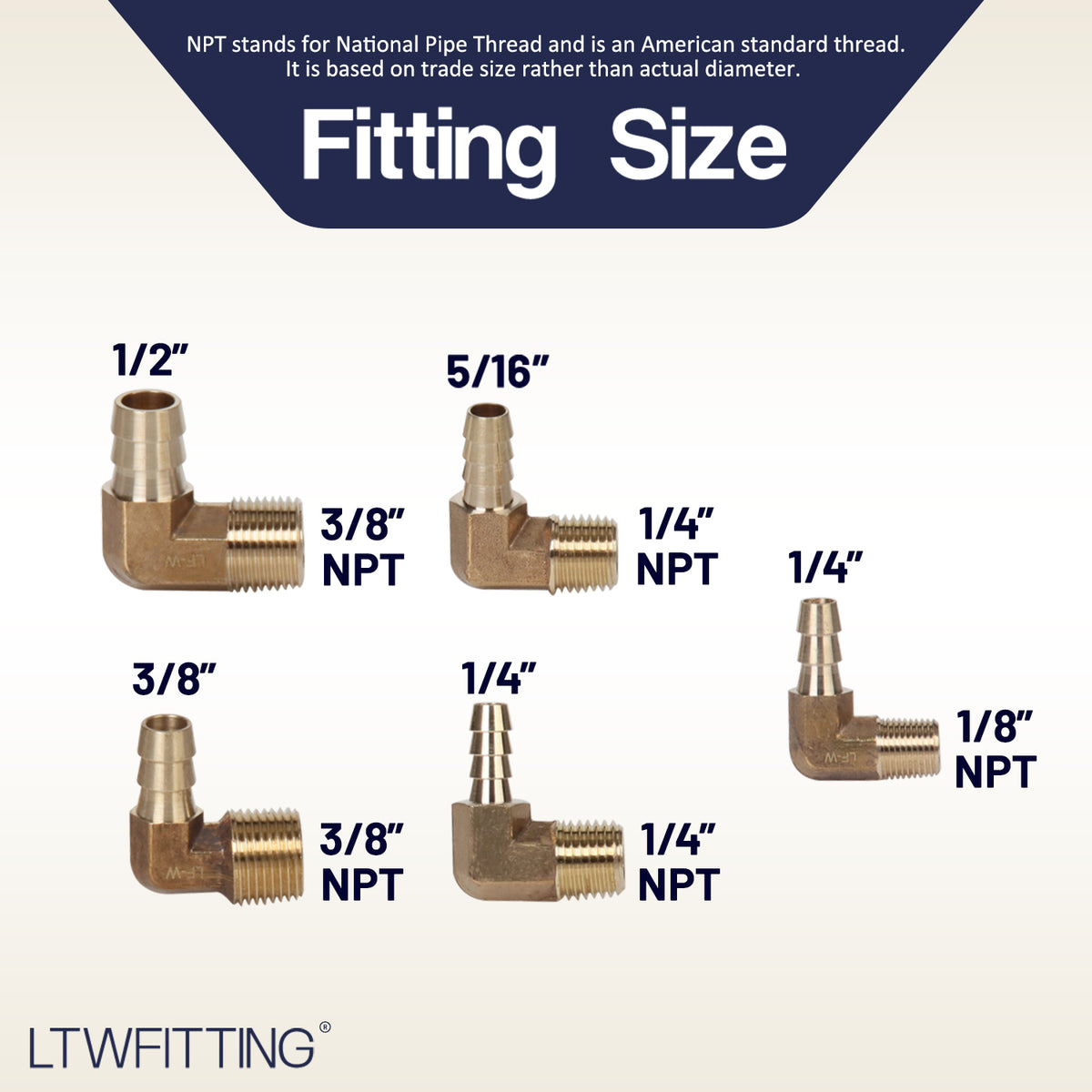 LTWFITTING Brass Hose Barb Elbow Kit Hose ID (1/4 to 1/2) x (1/8 to 3/8) Male NPT (10pcs)