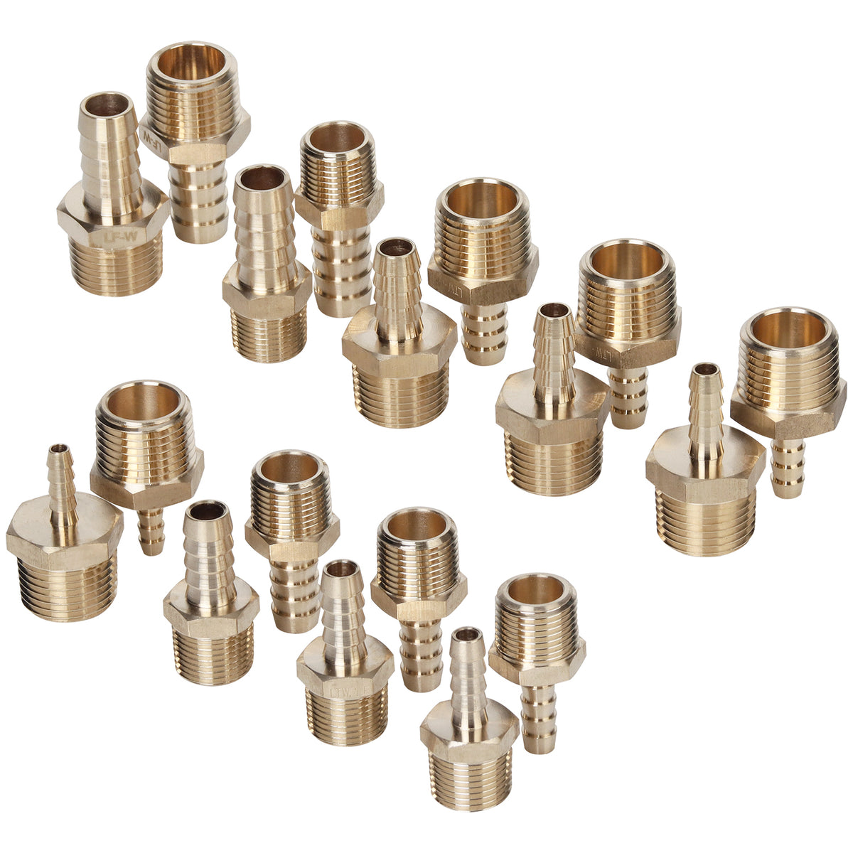 LTWFITTING Lead Free Brass Hose Barb Connector Kit(1/4 to 1/2)Hose ID x (3/8, 1/2)Male NPT (18pcs)