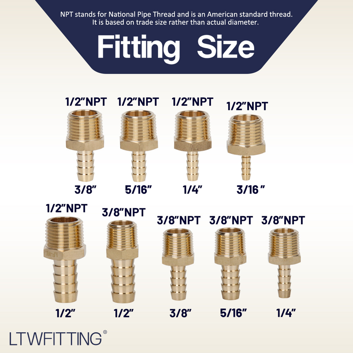 LTWFITTING Lead Free Brass Hose Barb Connector Kit(1/4 to 1/2)Hose ID x (3/8, 1/2)Male NPT (18pcs)