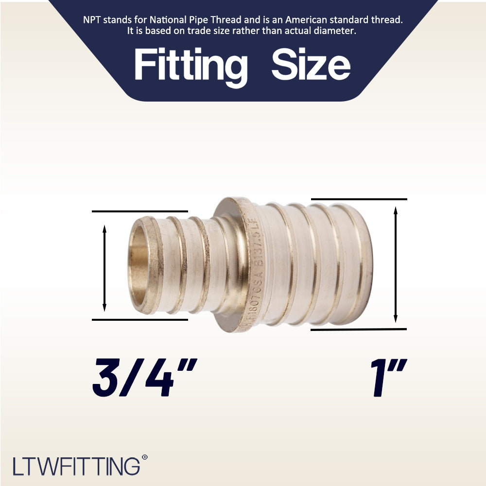 LTWFITTING Lead Free Brass PEX Crimp Fitting 3/4-Inch x 1-Inch PEX Reducing Coupling (Pack of 5)