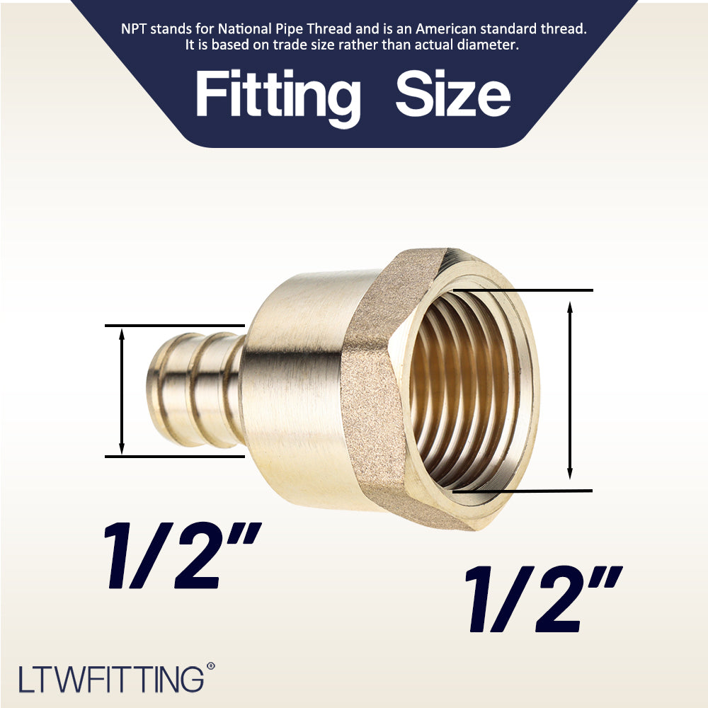 LTWFITTING Lead Free Brass 1/2-Inch PEX x 1/2-Inch Female NPT Adapter, Brass Crimp PEX Fitting (Pack of 5)