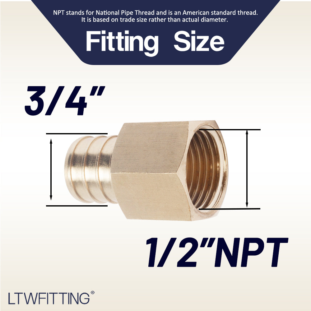 LTWFITTING Lead Free Brass 3/4-Inch PEX x 1/2-Inch Female NPT Adapter, Brass Crimp PEX Fitting (Pack of 5)