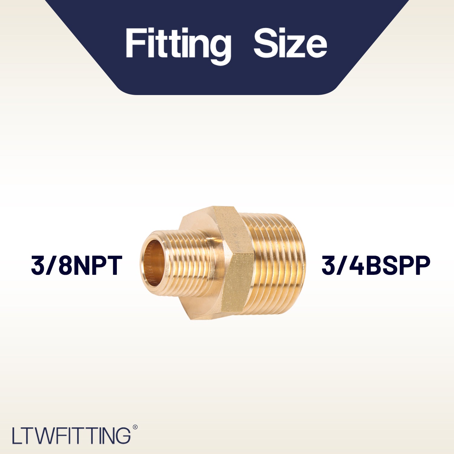 LTWFITTING Brass Pipe Hex Reducing Nipple Fitting 3/4" BSPP x 3/8" NPT(Pack of 2)