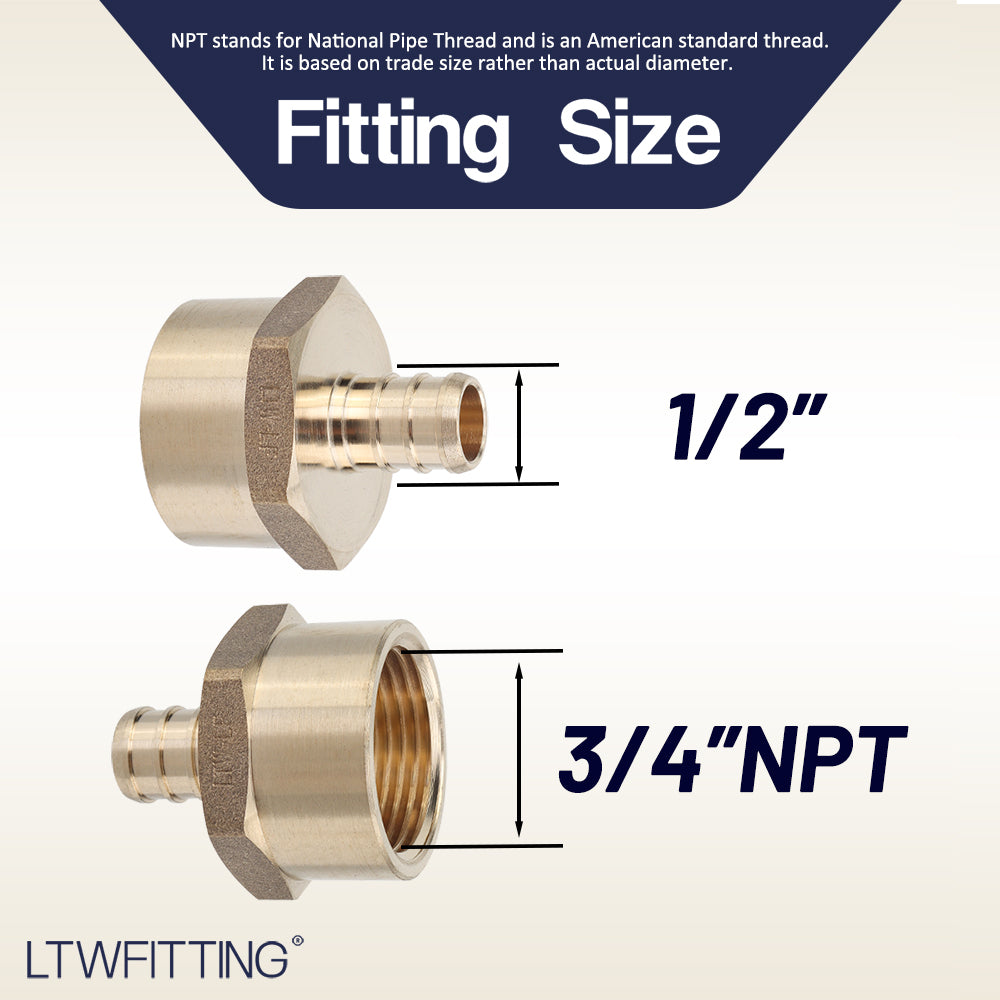 LTWFITTING Lead Free 1/2-Inch PEX x 3/4-Inch Female NPT Adapter, Brass Crimp PEX Fitting(Pack of 3)