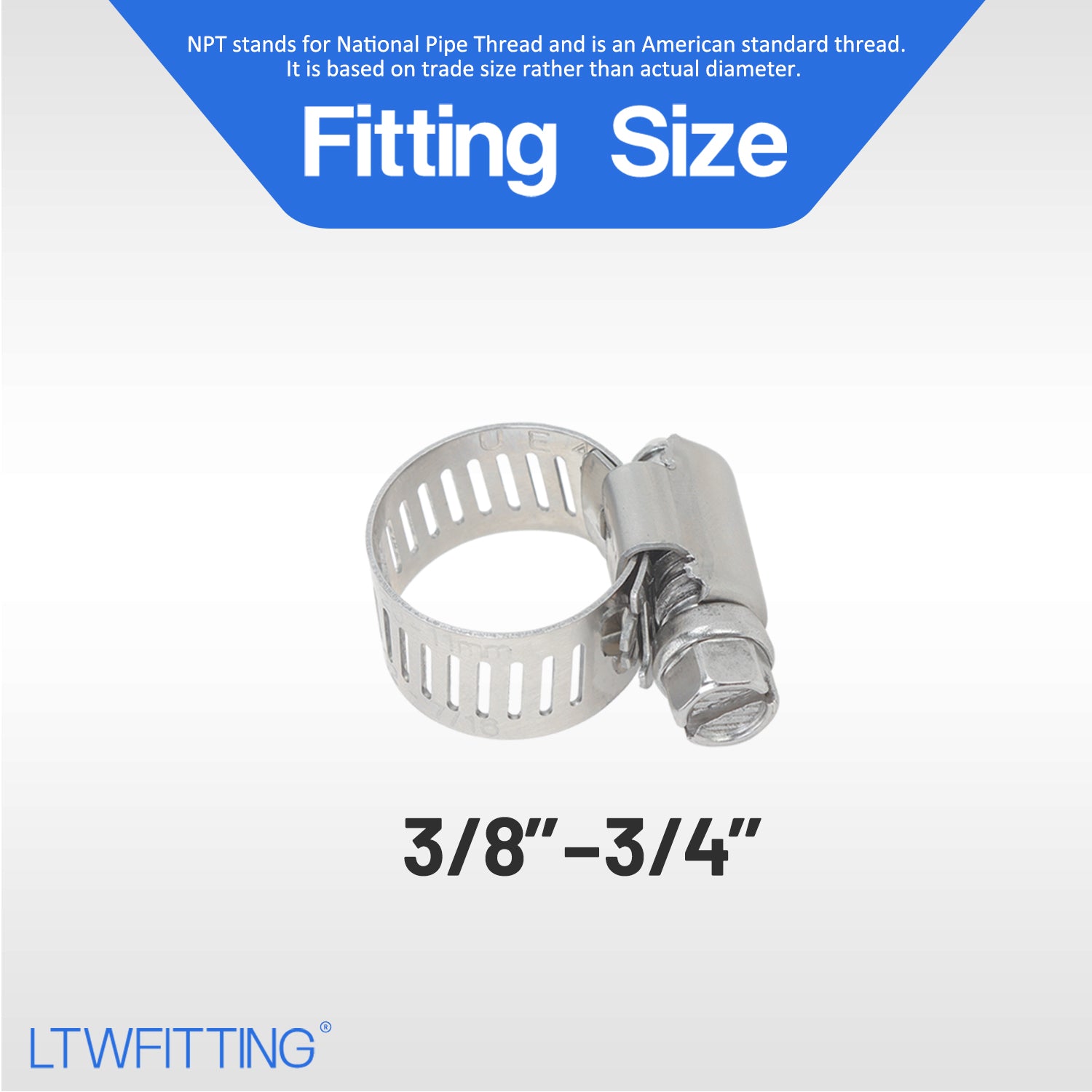 LTWFITTING  11-20mm Stainless Steel 304 Hose Clamp, Adjustable Worm Gear Clamps for Automotive Radiator Fuel Line Plumbing Intercooler and Mechanical Applications (Pack of 250)
