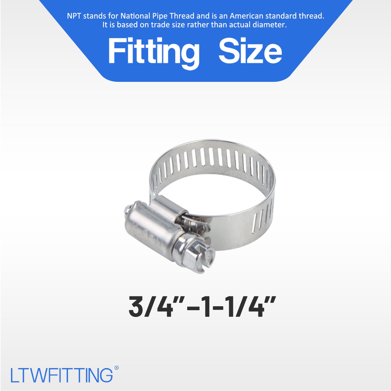 LTWFITTING 17-32mm Stainless Steel 316 Hose Clamp, Adjustable Worm Gear Clamps for Automotive Radiator Fuel Line Plumbing Intercooler and Mechanical Applications (Pack of 250)