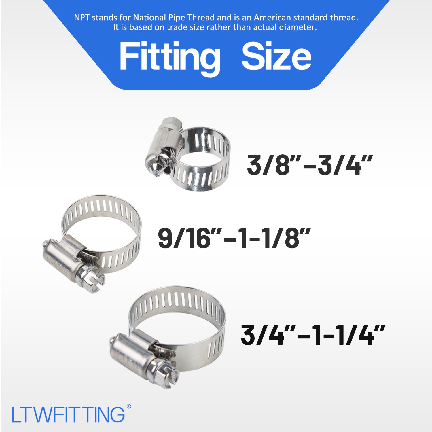 LTWFITTING 11-20mm 14-27mm 17-32mm Stainless Steel 316 Hose Clamp Set, Adjustable Worm Gear Clamps for Automotive Radiator Fuel Line Plumbing Intercooler and Mechanical Applications (Pack of 60)