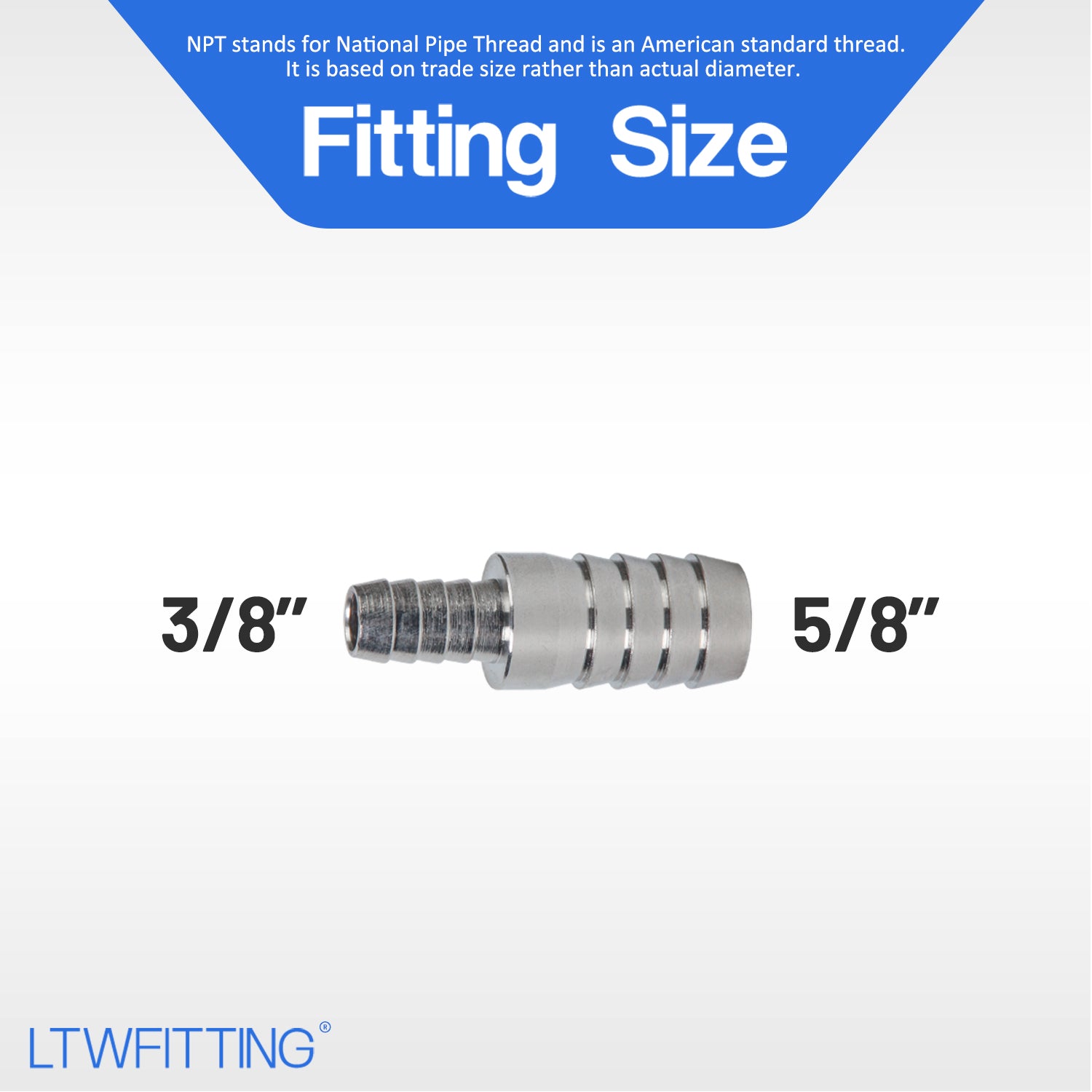 LTWFITTING Brass Barb Hose Reducing Nickel Plating Splicer Mender 3/8 Inch ID Hose x 5/8 Inch ID Hose Fitting Air Water Fuel Boat(Pack of 5)