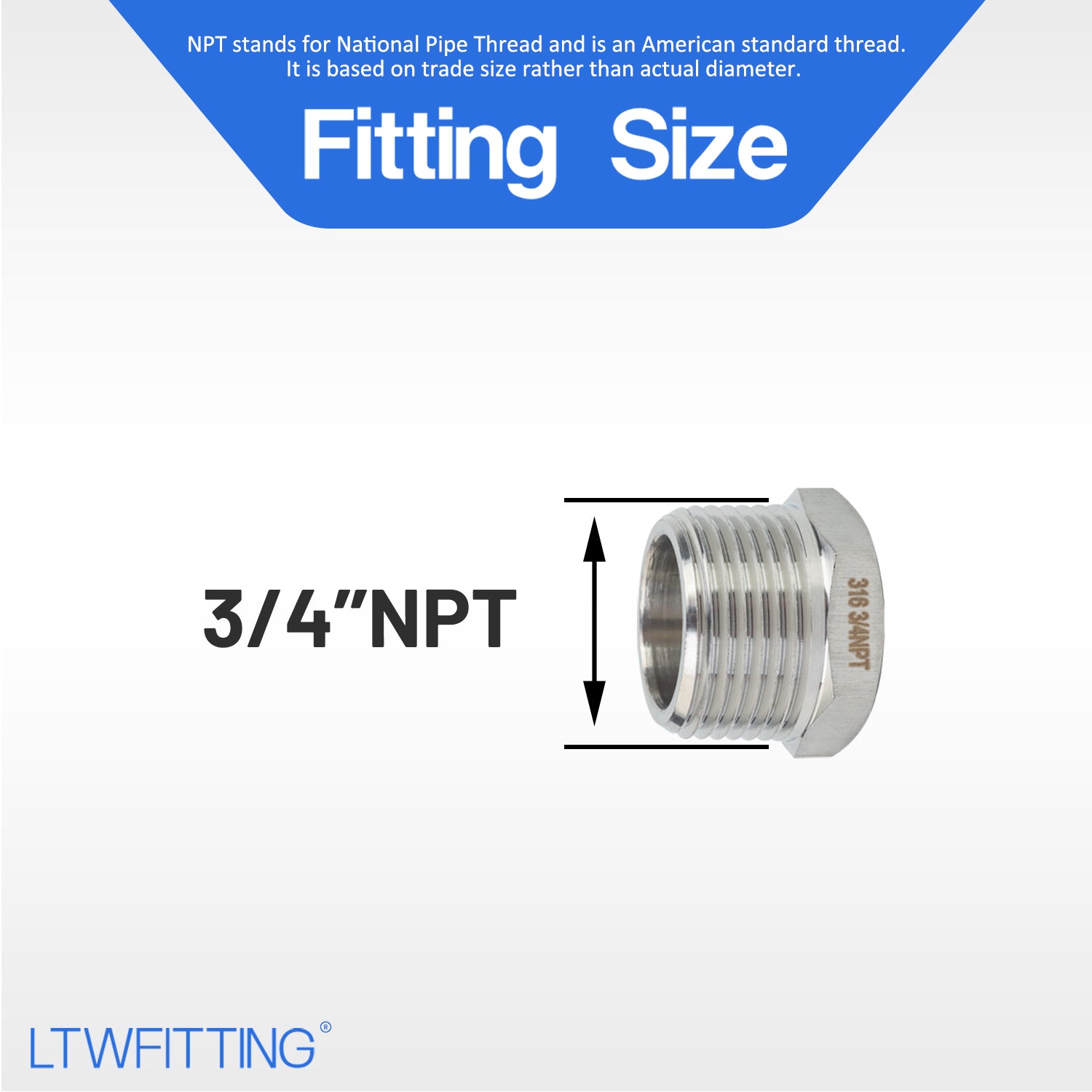 LTWFITTING Bar Production Stainless Steel 316 Pipe Hex Head Plug Fittings 3/4-Inch Male NPT Fuel Boat (Pack of 250)