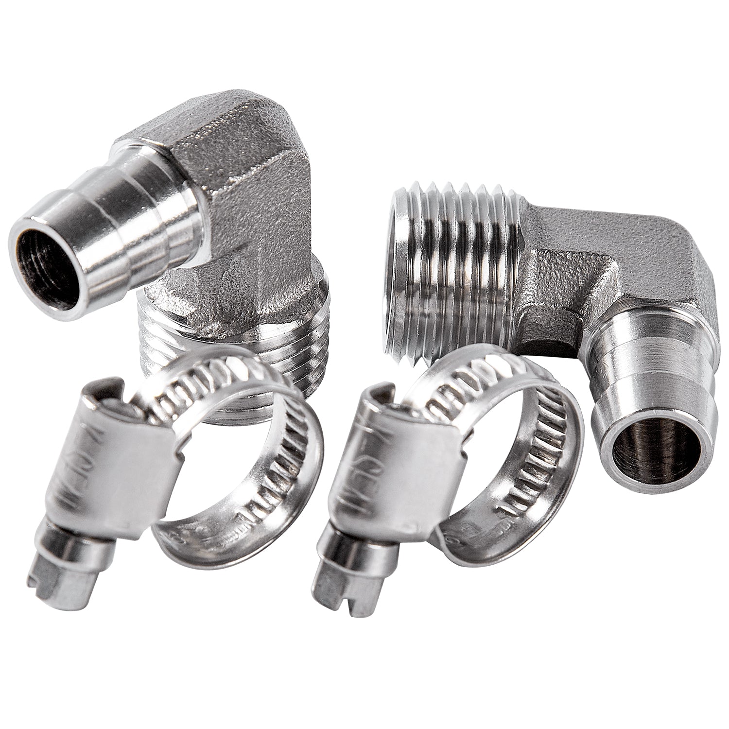 LTWFITTING 2 Sets Repair Kit Stainless Steel 316 1/2 Inch ID Hose x 1/2 Inch Male NPT Barb Elbow with 3/8 - 5/8 Inch (10-16mm) Hose Clamp