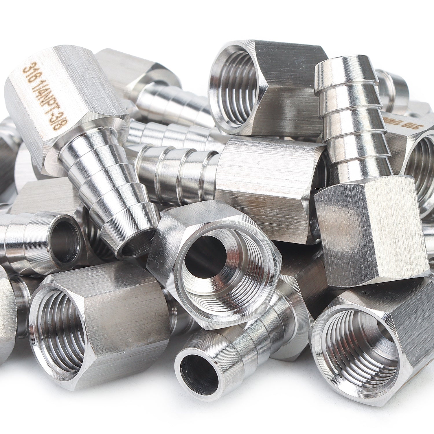 LTWFITTING Bar Production Stainless Steel 316 Barb Fitting Coupler 3/8 Inch Hose ID x 1/4 Inch Female NPT Air Fuel Water (Pack of 500)