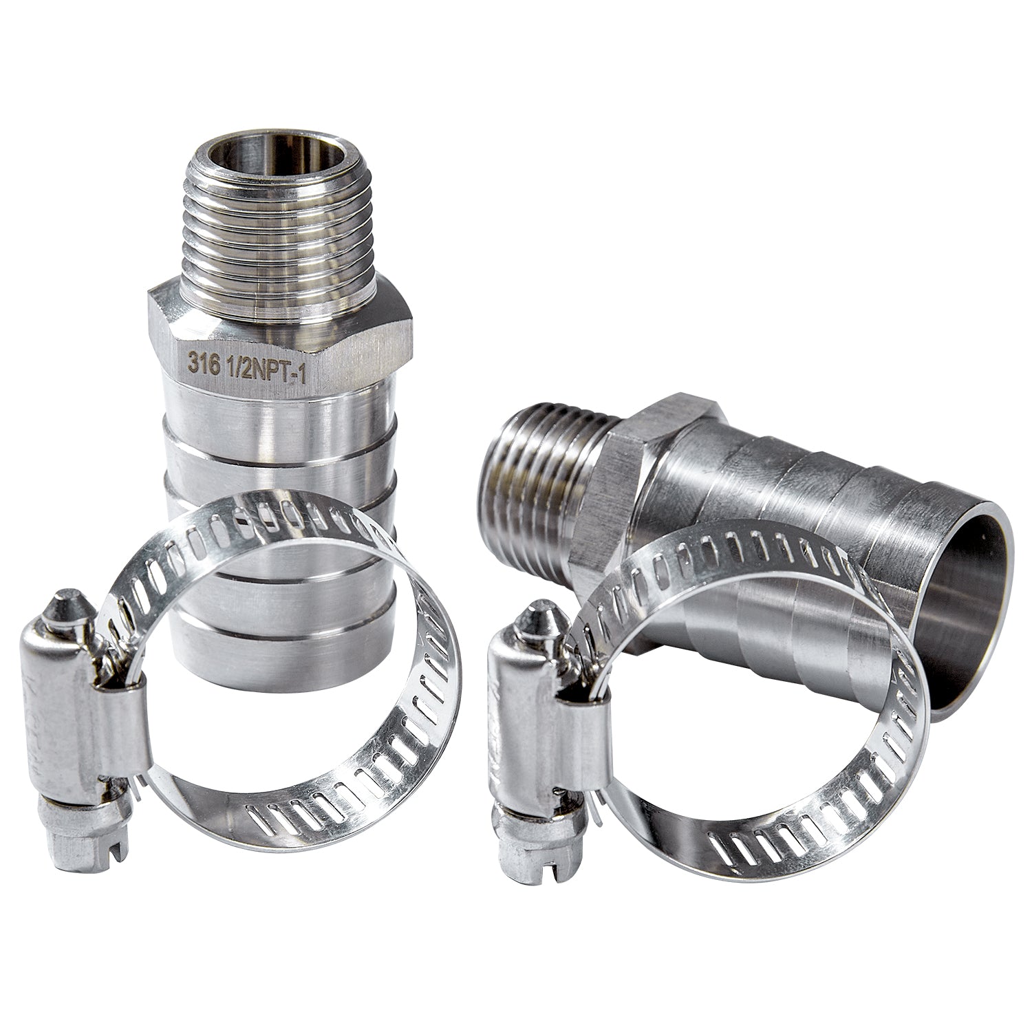 LTWFITTING 2 Sets Repair Kit Stainless Steel 316 1 Inch ID Hose x 1/2 Inch Male NPT Barb Connector with 3/4 ¨C1-1/4 Inch (17-32mm) Hose Clamp