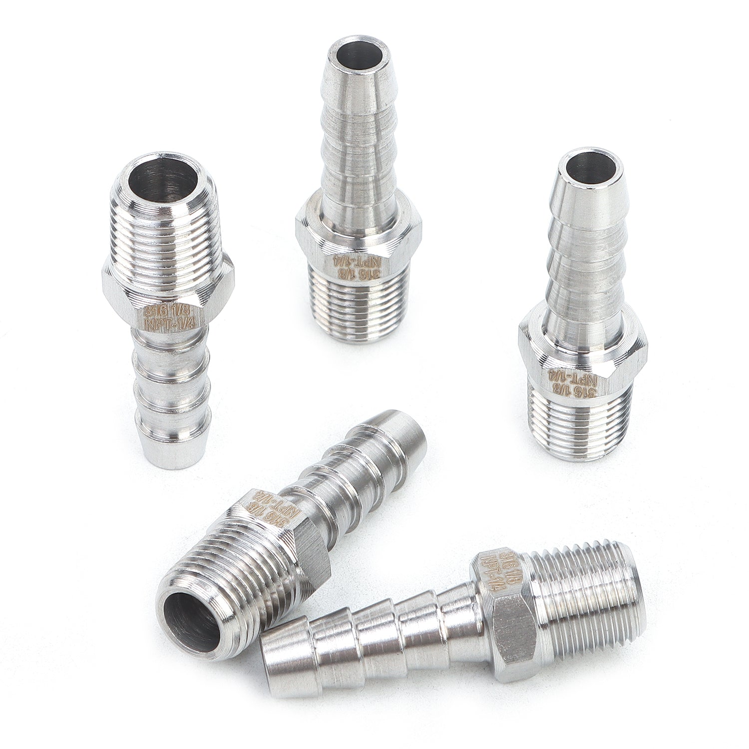 LTWFITTING Bar Production Stainless Steel 316 Barb Fitting Coupler/Connector 1/4 Inch Hose ID x 1/8 Inch Male NPT Air Fuel Water(Pack of 5)