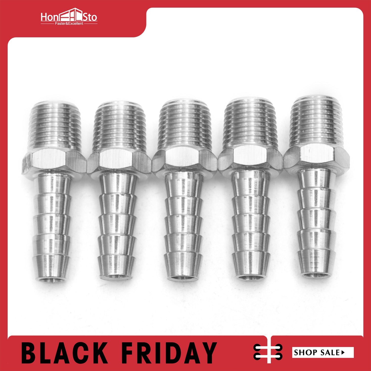 LTWFITTING Bar Production Stainless Steel 316 Barb Fitting Coupler/Connector 1/4 Inch Hose ID x 1/8 Inch Male NPT Air Fuel Water(Pack of 5)