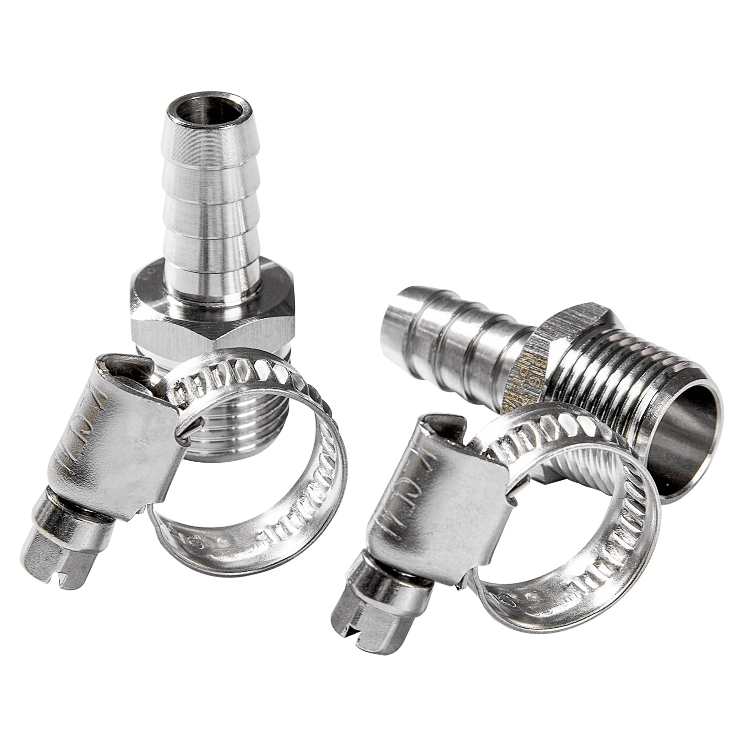 LTWFITTING 2 Sets Repair Kit Stainless Steel 316 3/8 Inch ID Hose x 3/8 Inch Male NPT Barb Connector with 3/8 - 5/8 Inch (10-16mm) Hose Clamp